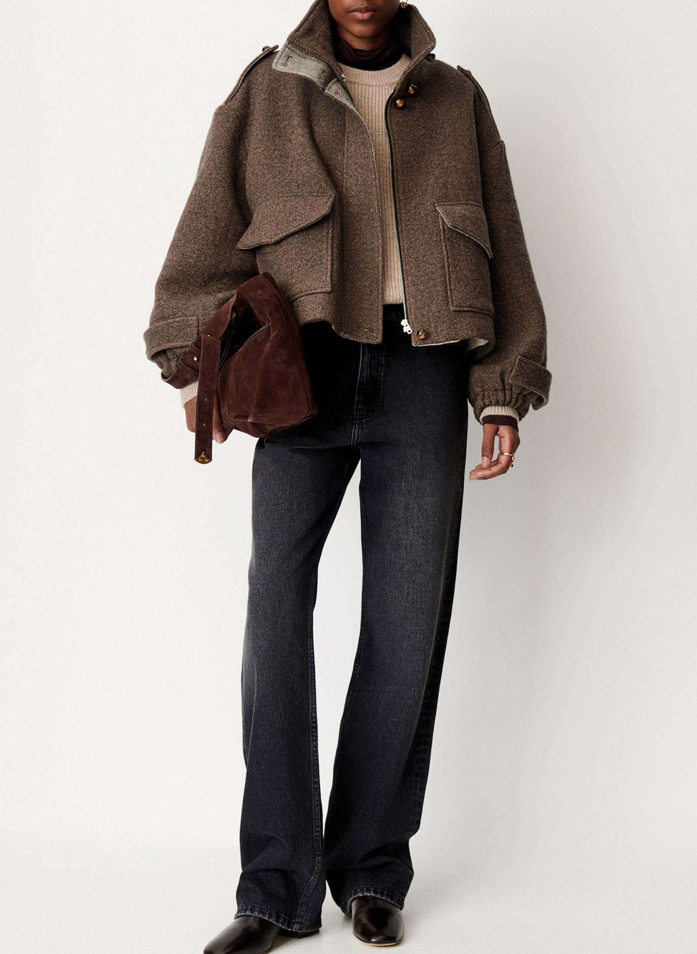 High-neck wool-blend jacket SESSUN Khaki