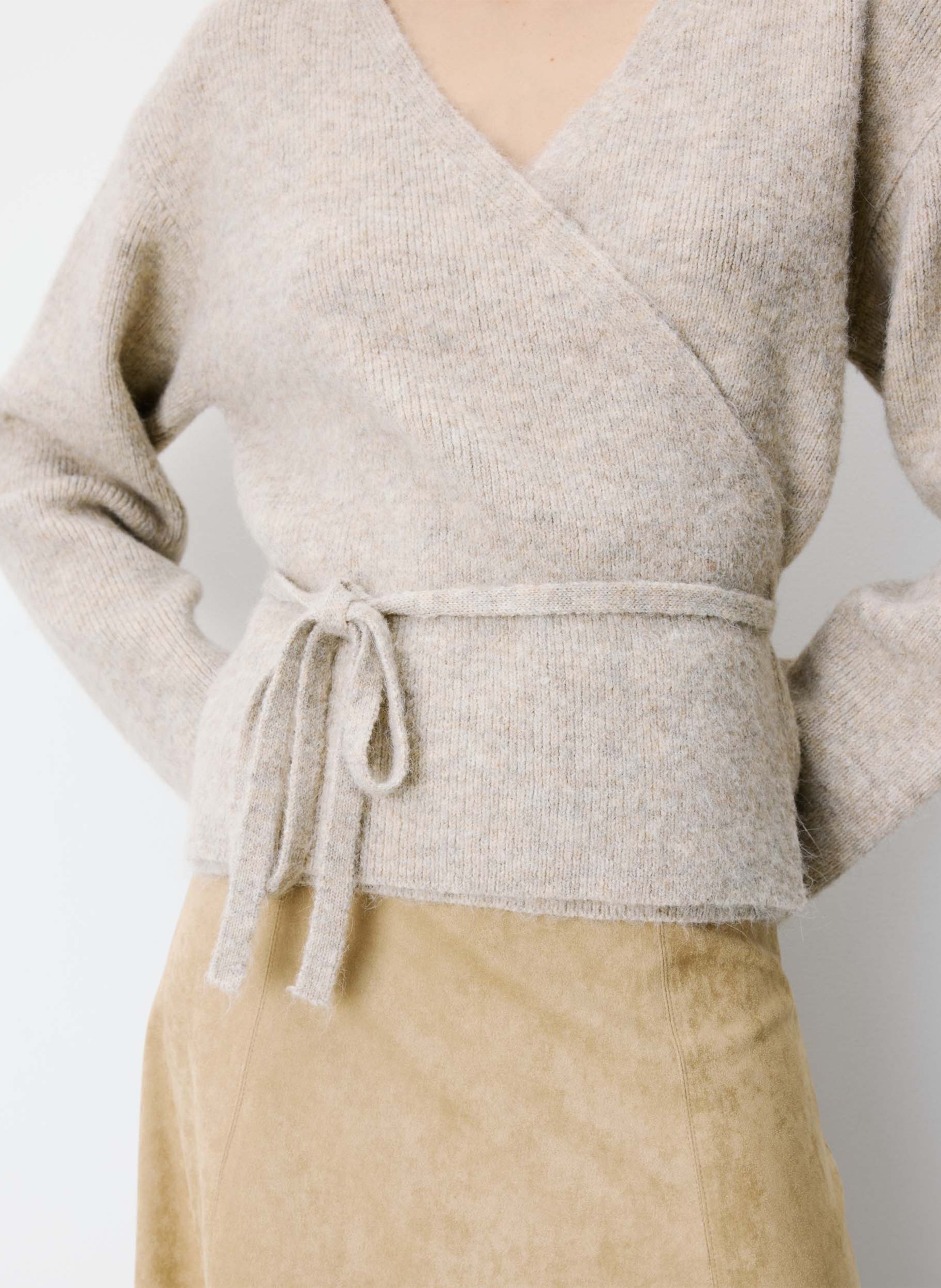 Cardigan cache-cœur à manches longues GRACE ET MILA Beige