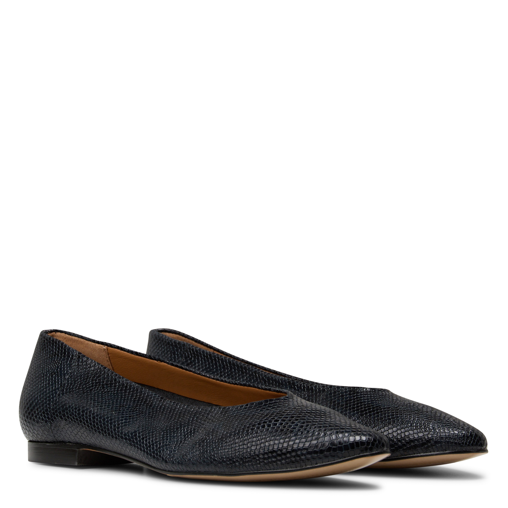 Leather Python Effect Ballerina Flats MAISON 123 Black