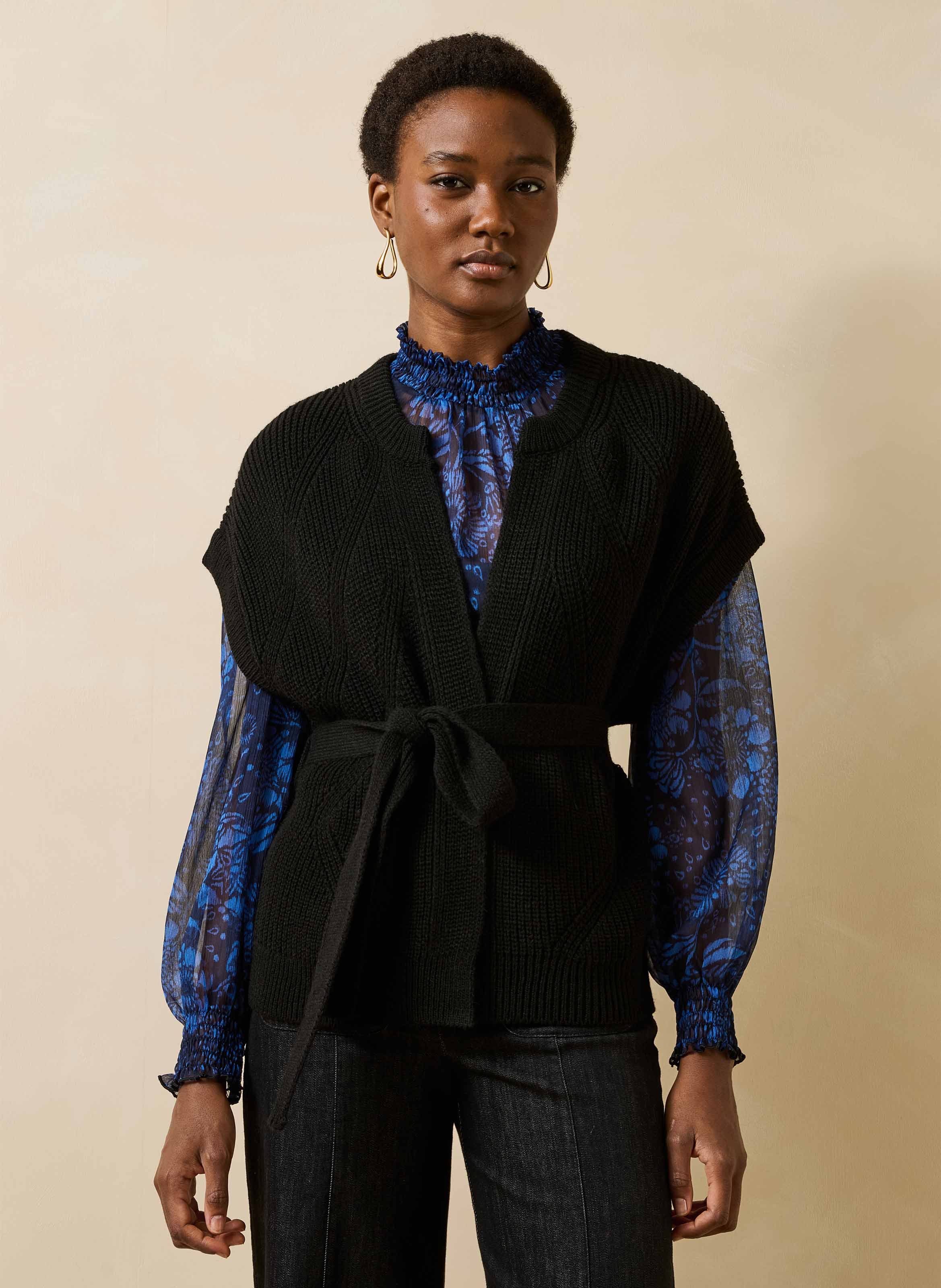 Sleeveless oversized ribbed cardigan LA FEE MARABOUTEE Black