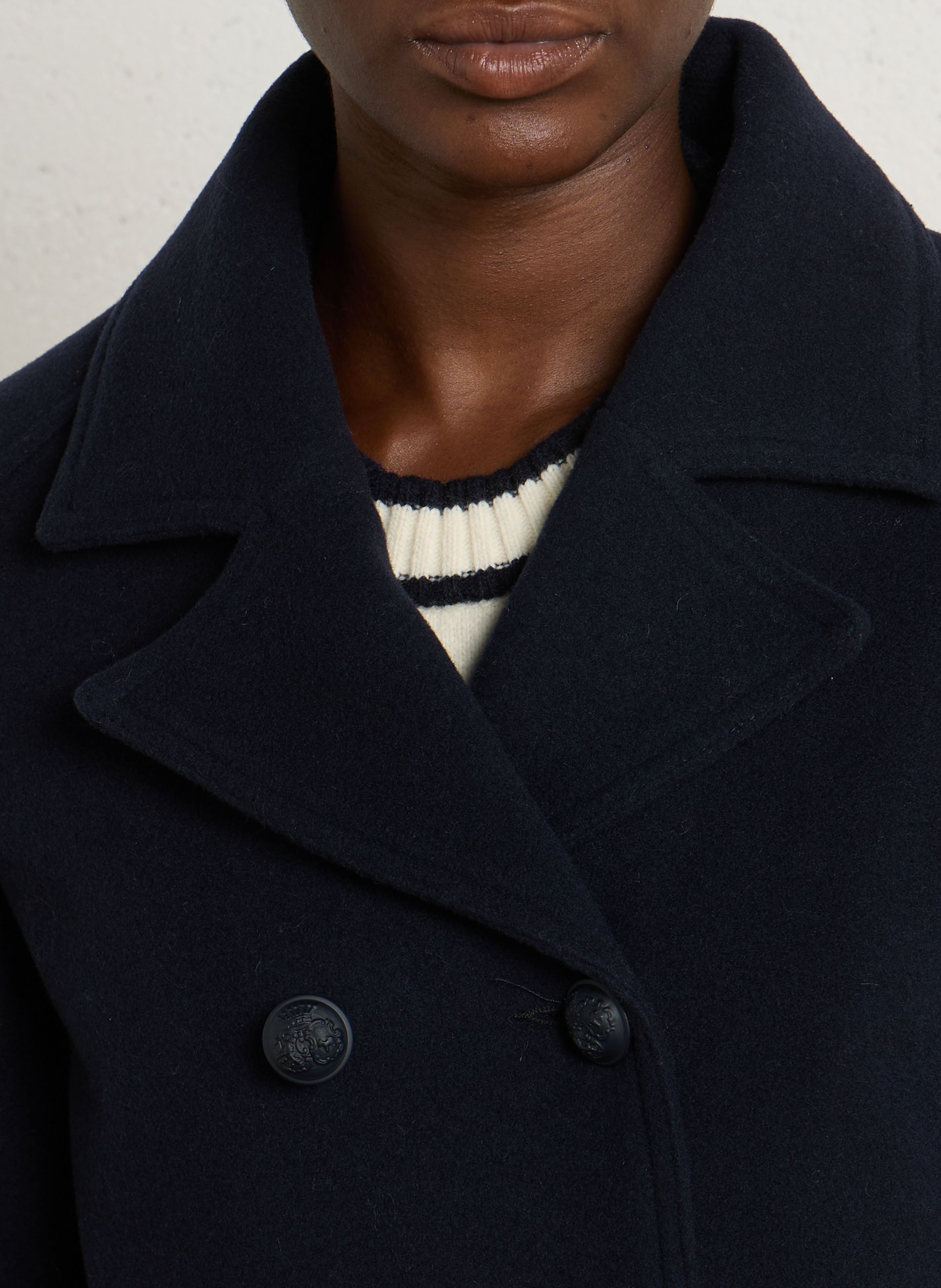 Manteau droit col tailleur en laine ARMOR LUX Bleu