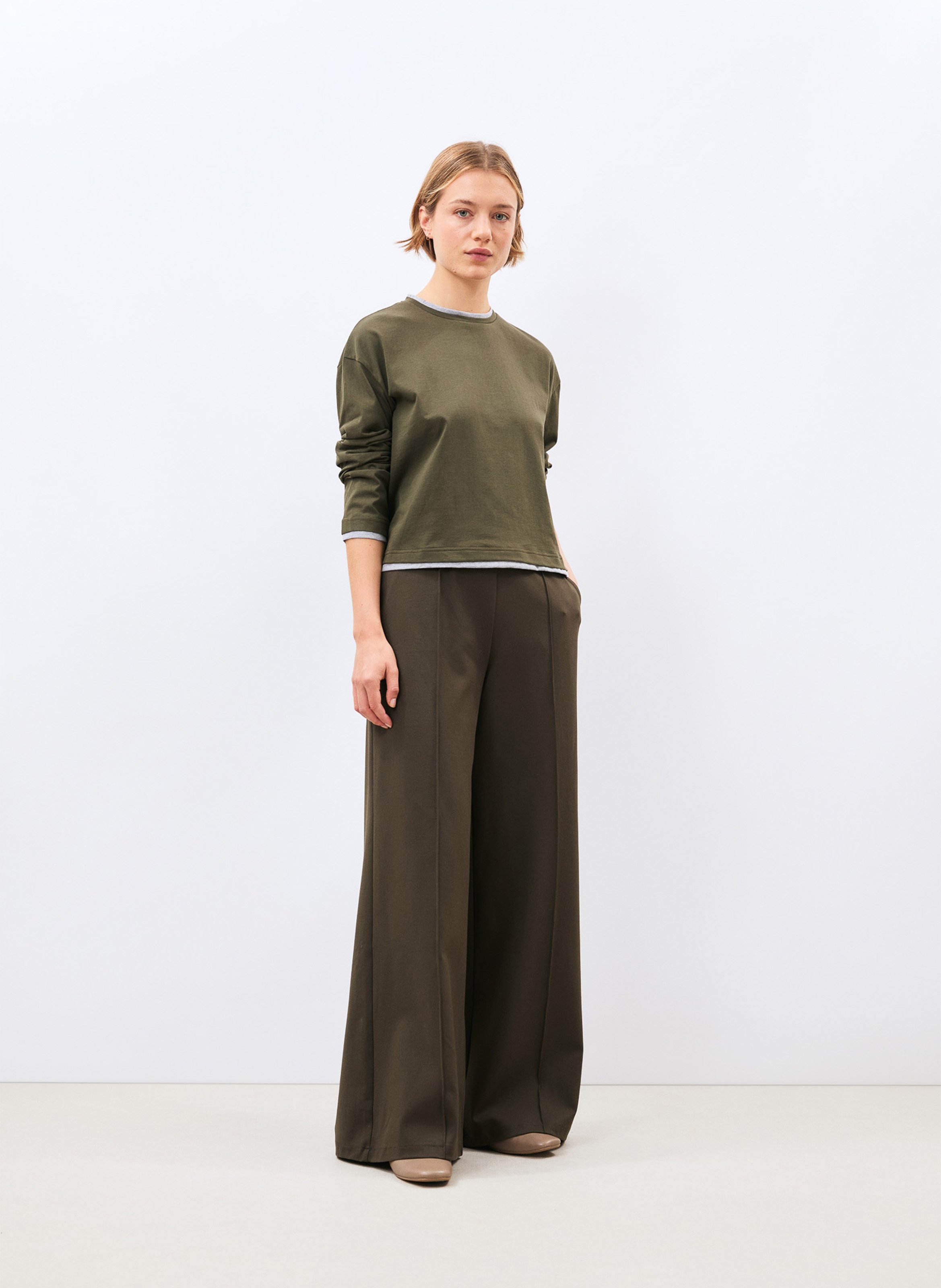 Wijde broek met hoge taille HUMILITY Kaki