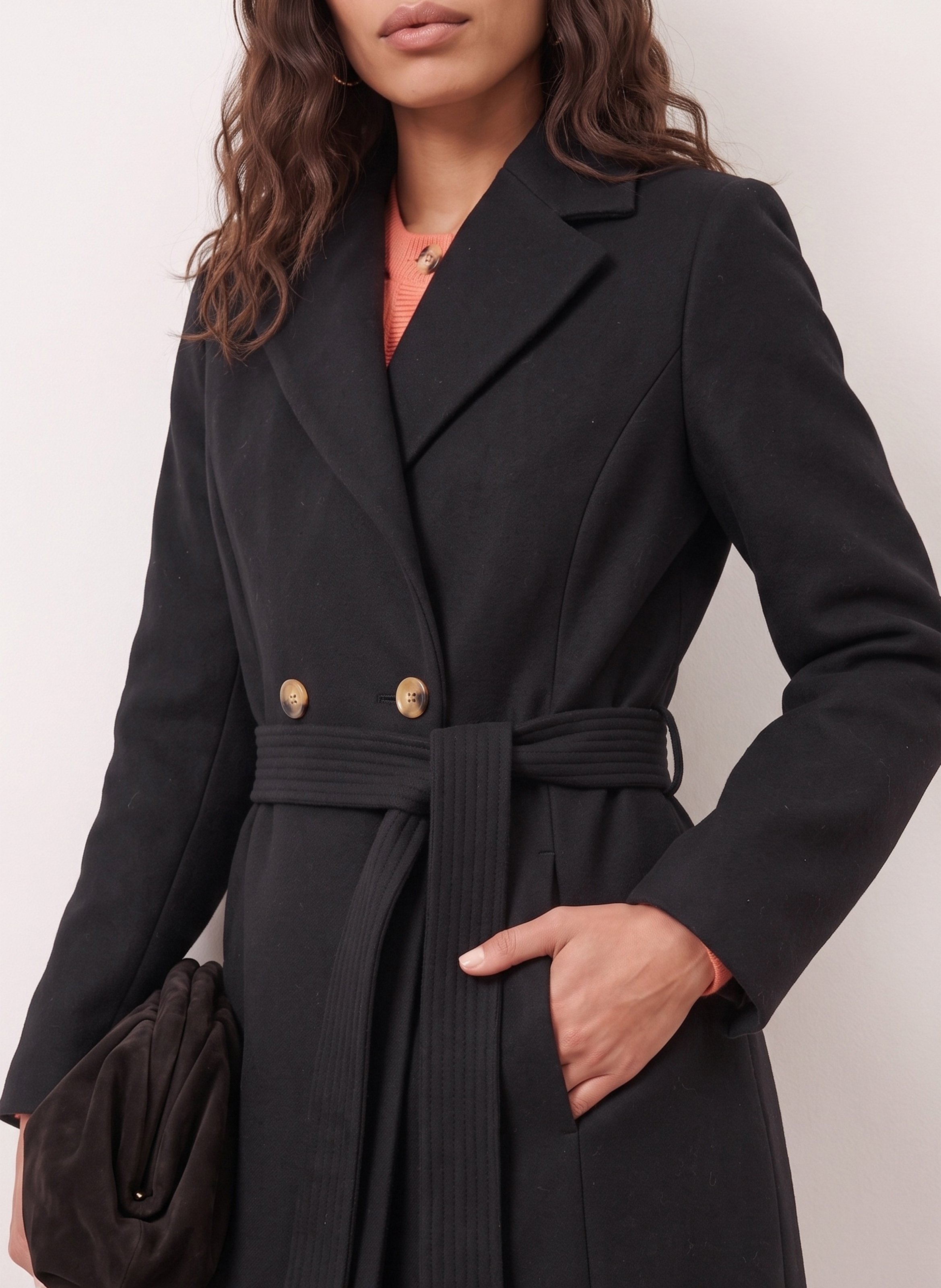 Straight belted coat in a wool blend KOOKAI Black