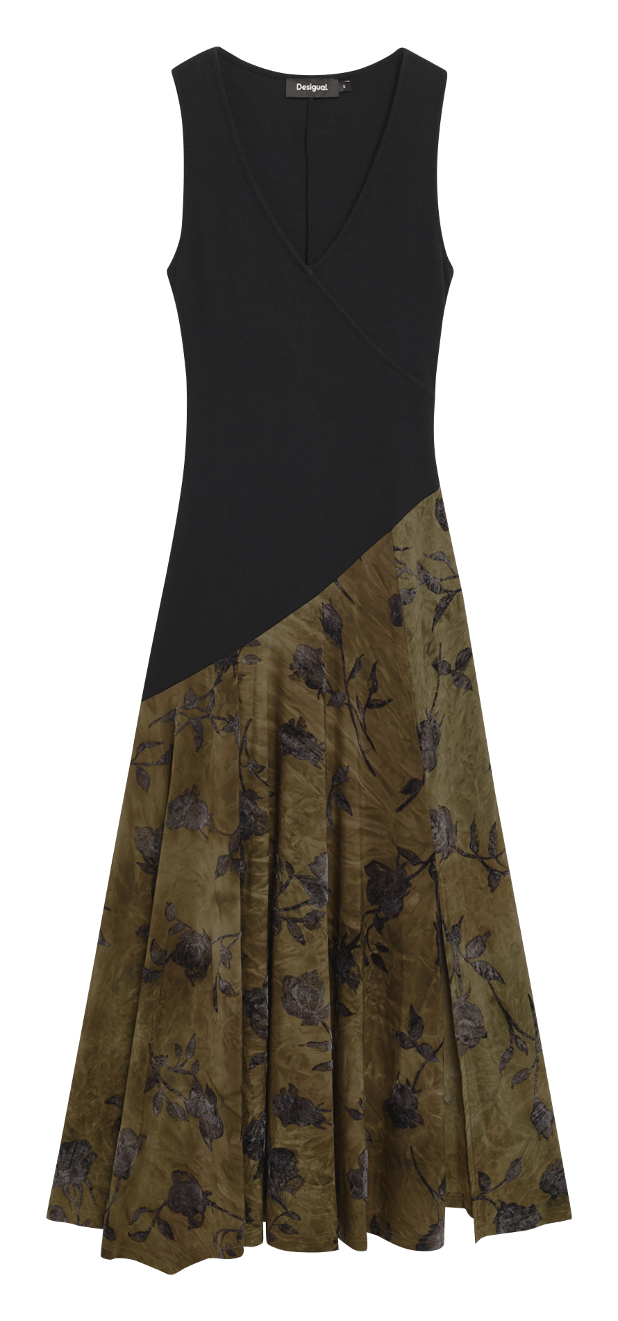 Robe longue col V à bas imprimé DESIGUAL Noir