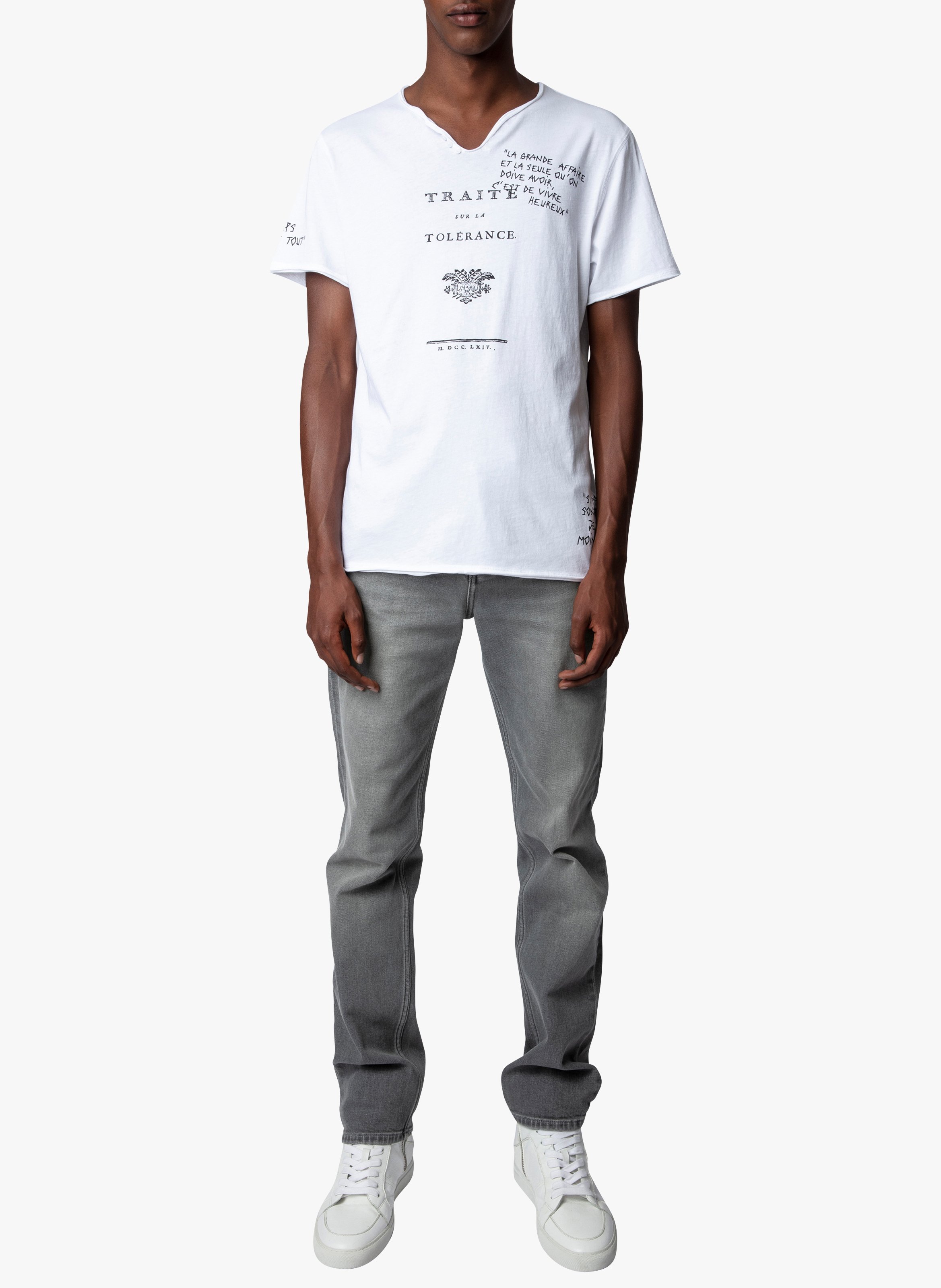 Teeshirt Col V Imprimé En Coton Blanc Zadig&voltaire Homme Place