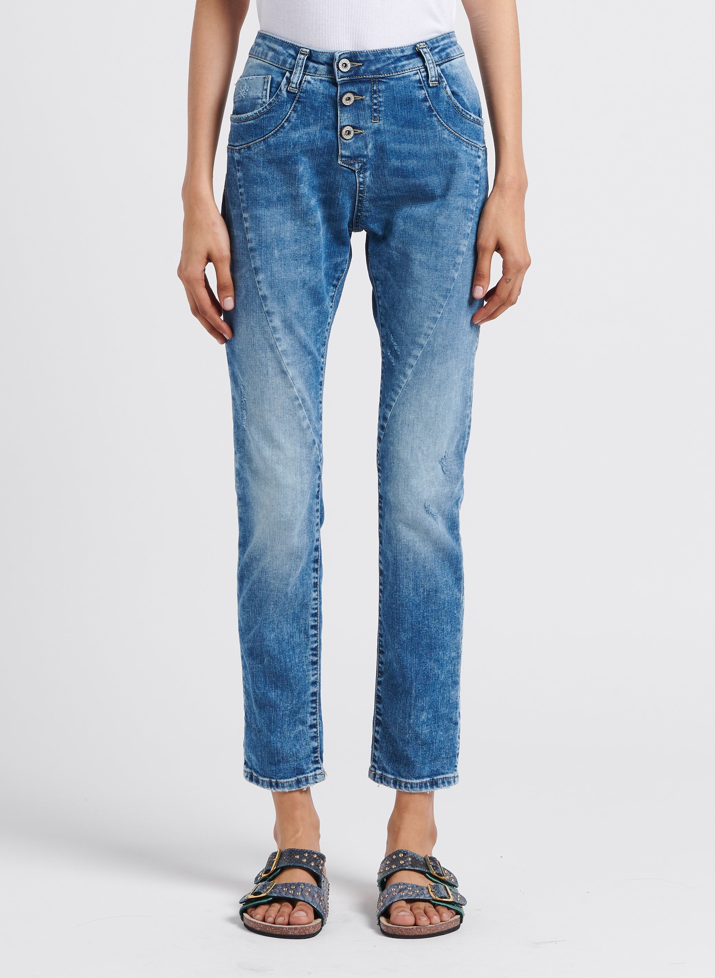 High-rise slim-fit cotton-blend jeans PLEASE Blue