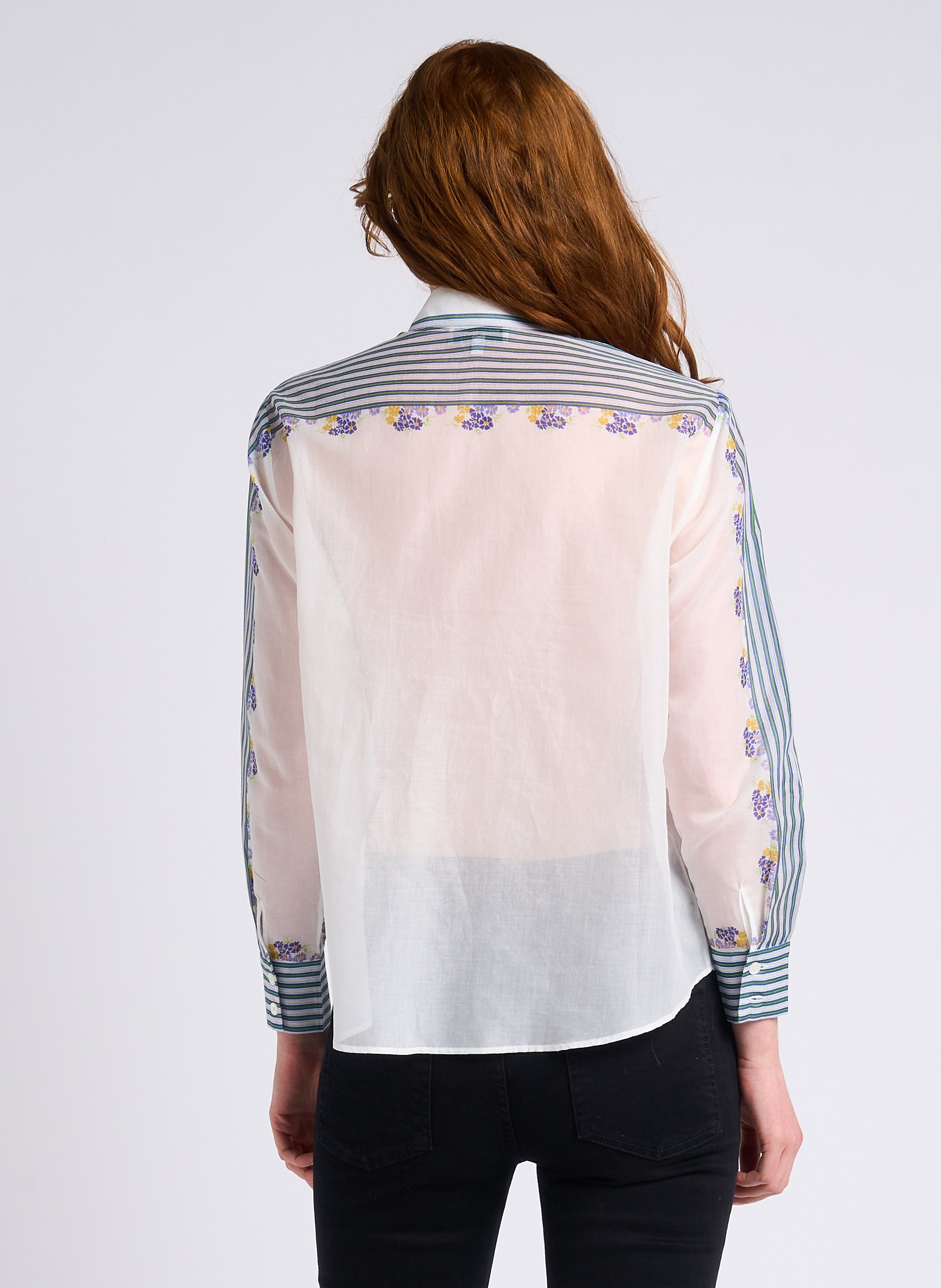 Chemise droite imprimée et transparente à col italien PAUL AND JOE Blanc