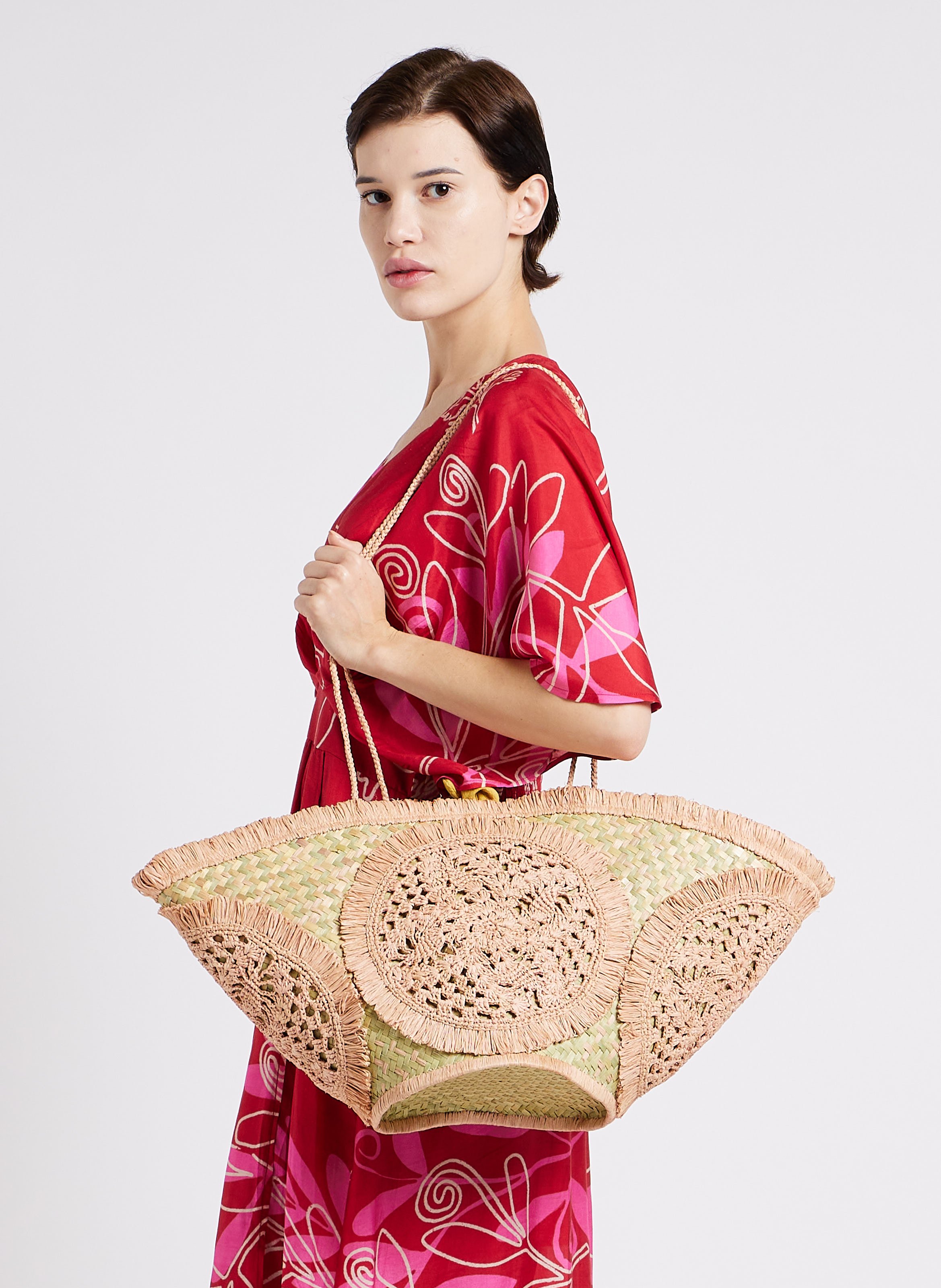 Panier shopping en dentelle de raphia  SANS ARCIDET Rose