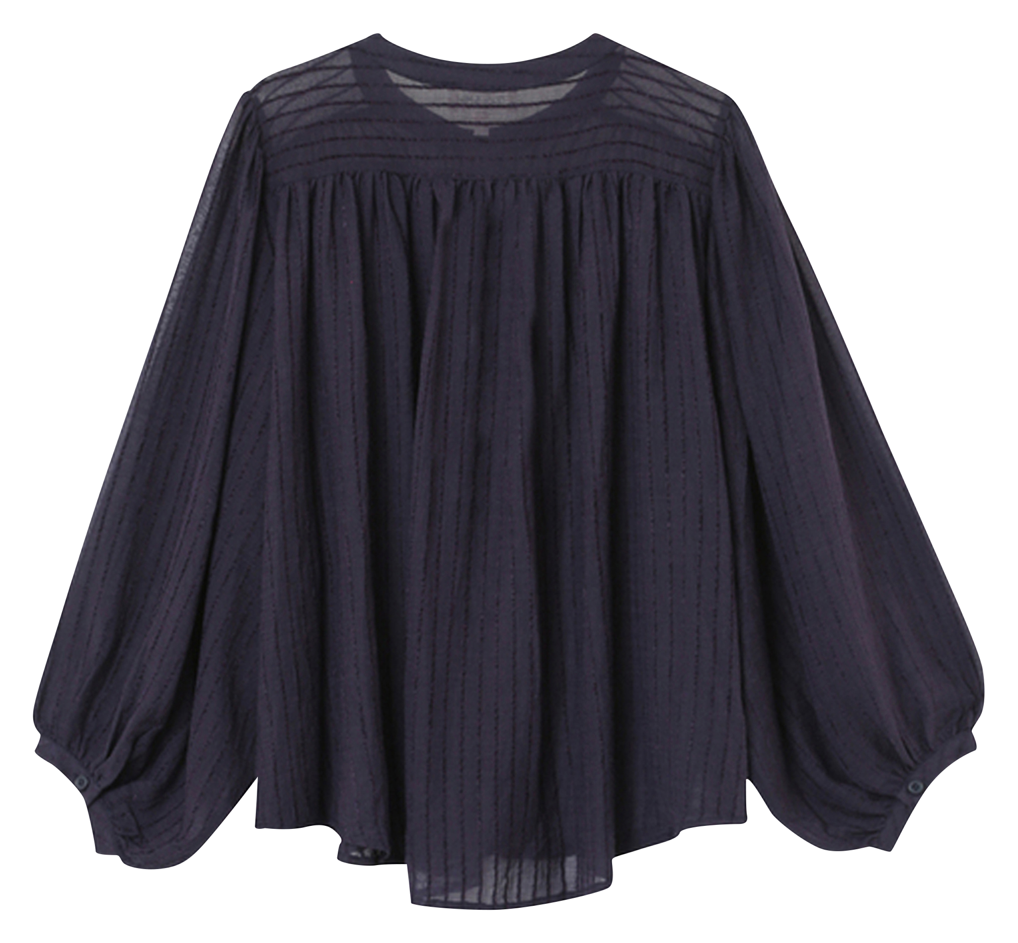 Striped loose-fitting blouse with gathers Blue