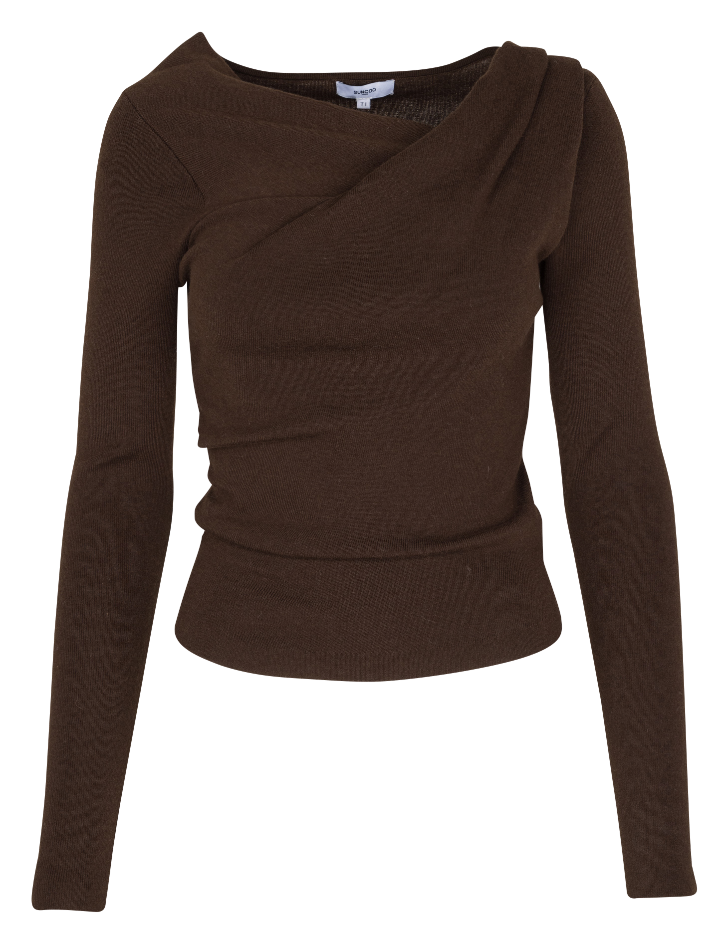 Pull ajusté col bénitier uni SUNCOO Marron