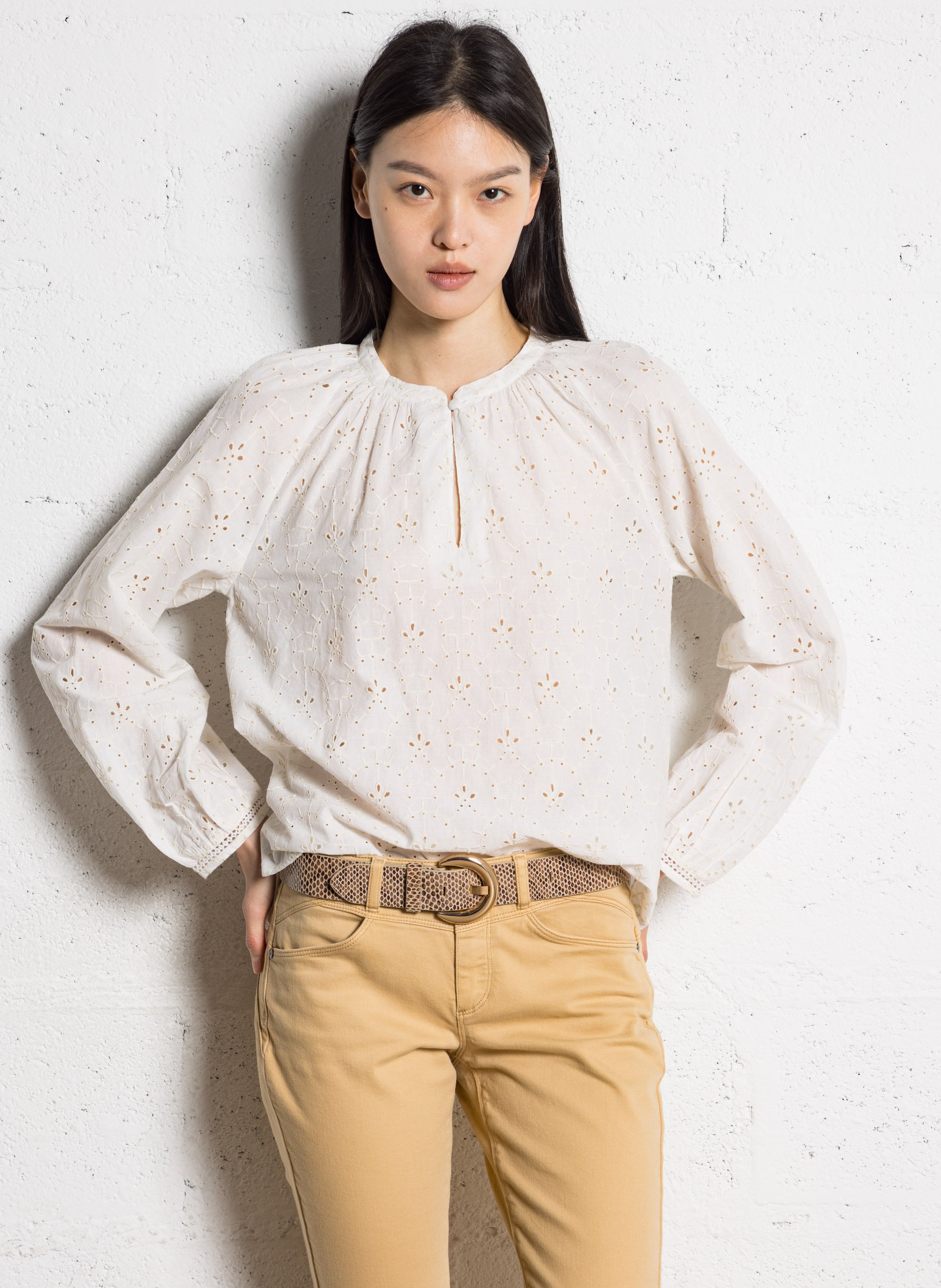 Blouse droite en coton brodé ONE STEP Blanc
