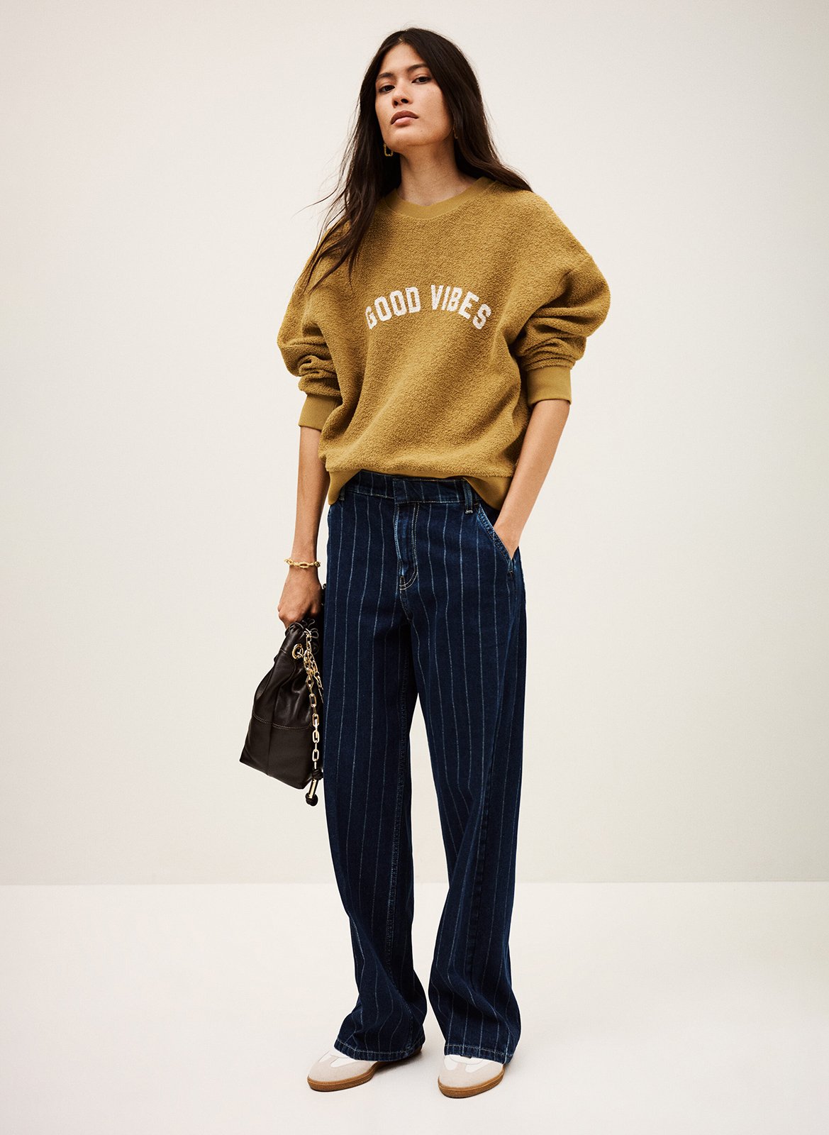 Jean large en coton rayé BA&SH Bleu