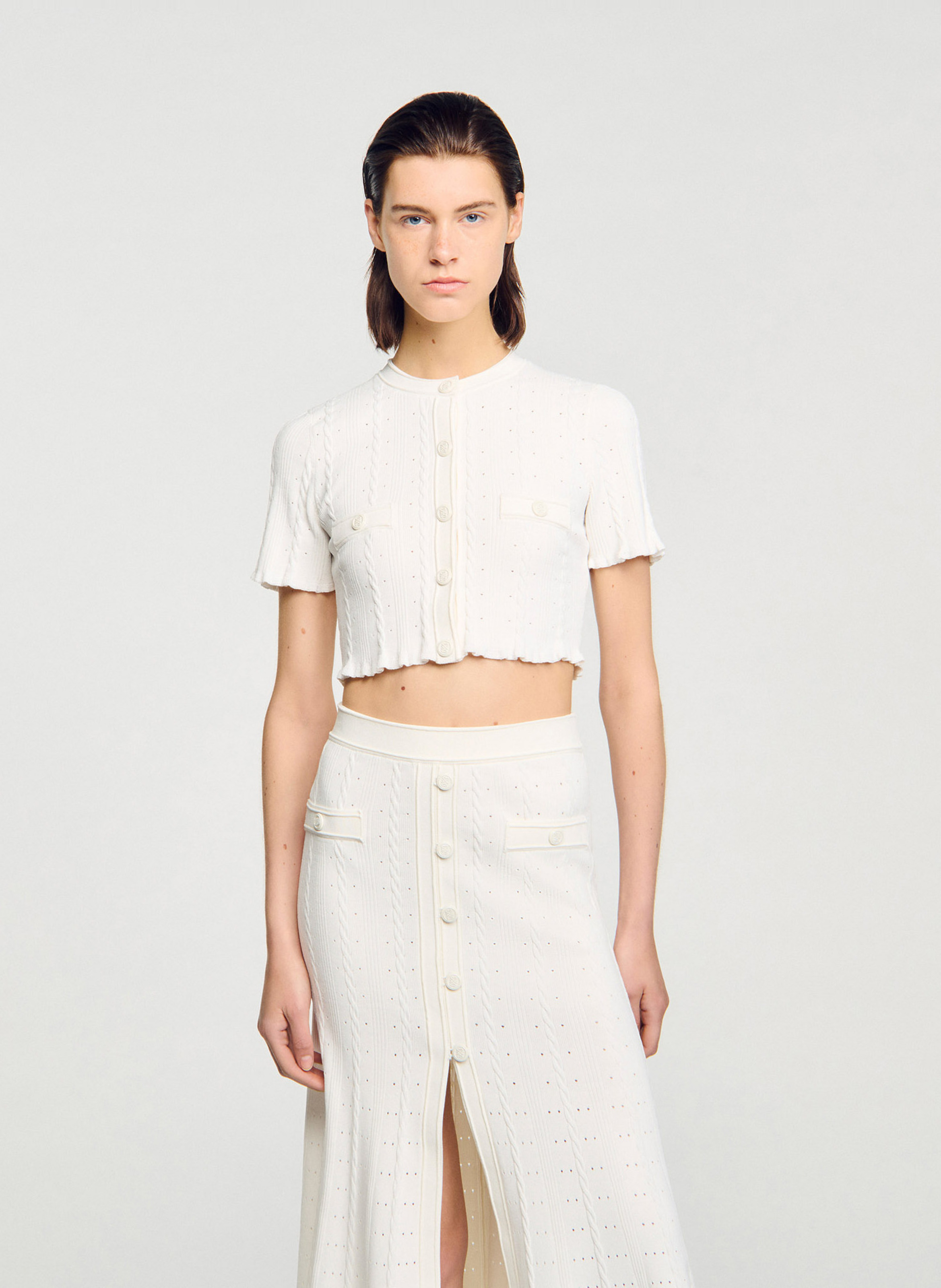 Gilet col rond  SANDRO Blanc