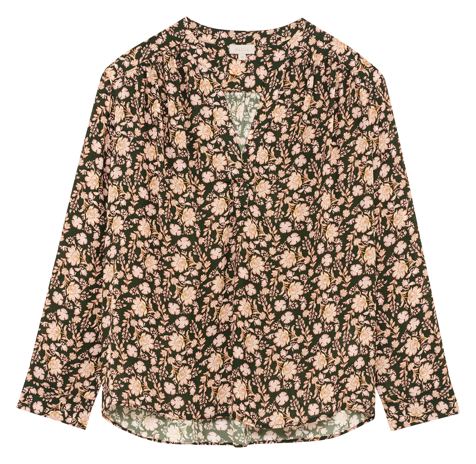 Tunisian collar blouse with floral pattern PABLO Khaki