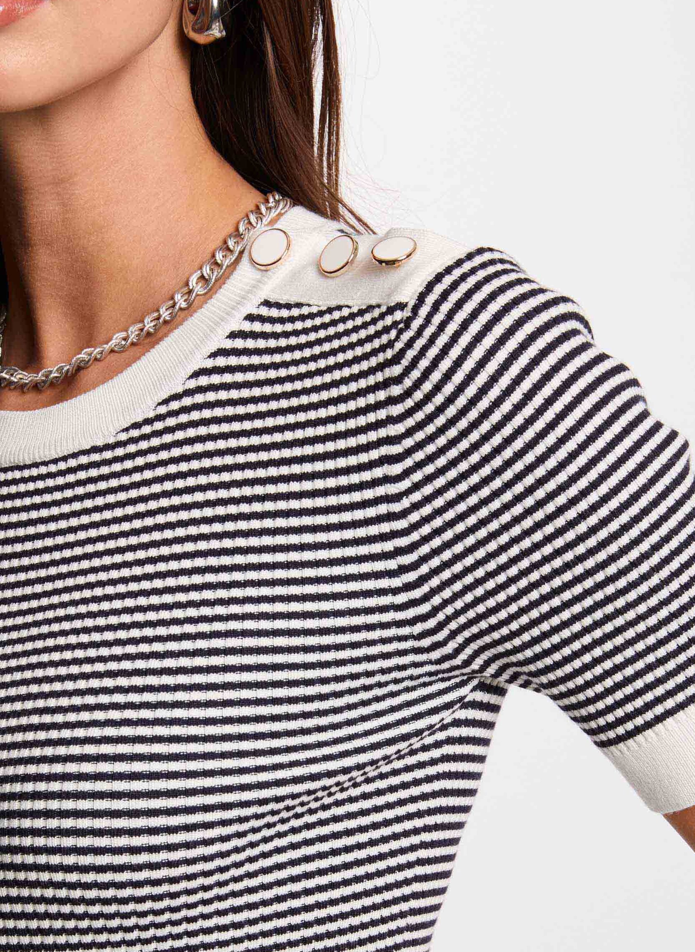 Pull col rond rayé MORGAN Bleu