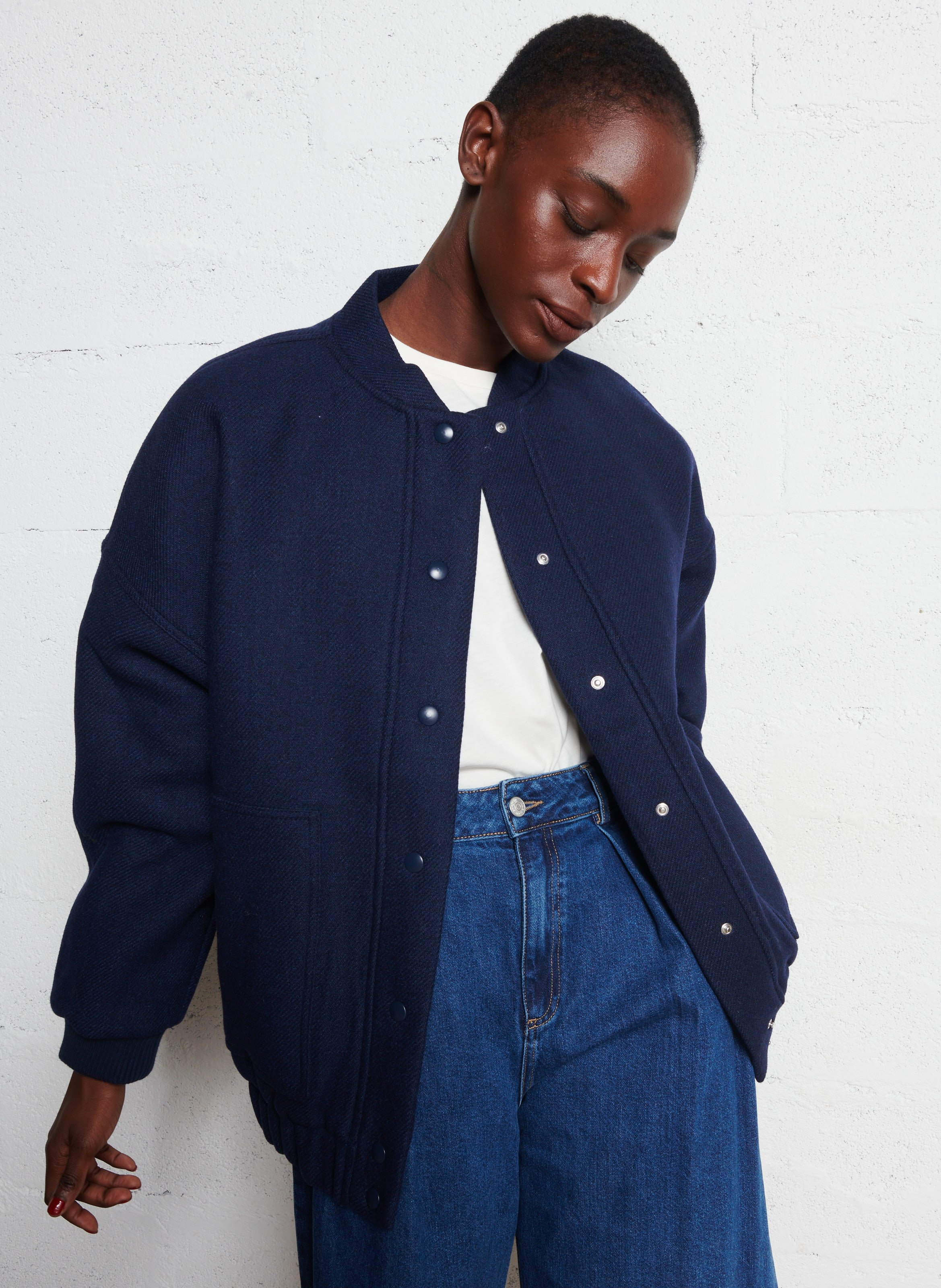 Jas met teddy kraag van gemengde wol THE NEW SOCIETY Blauw