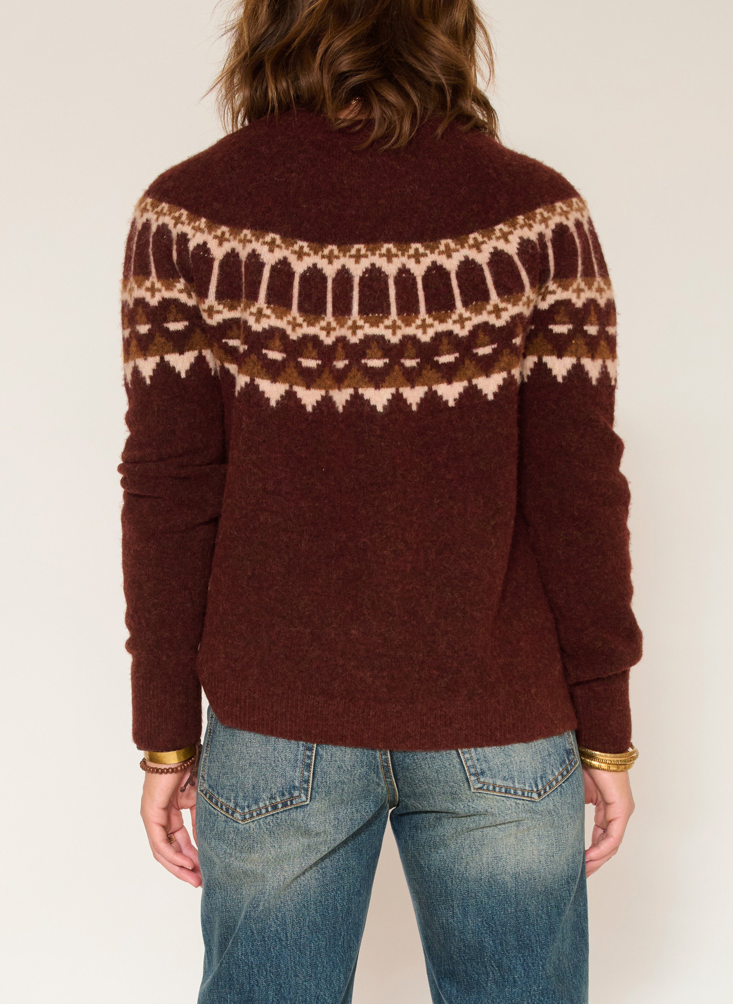 Pull droit col rond jacquard en laine mélangée MKT Rouge