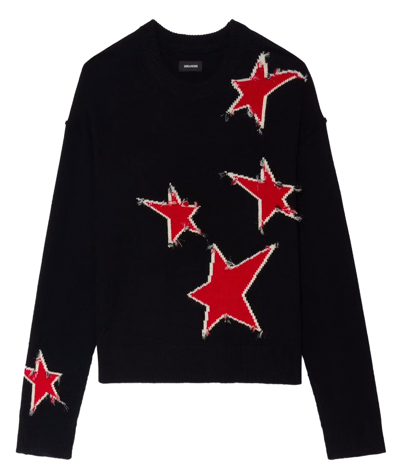 Round neck sweater with distressed star effects in cashmere ZADIG&VOLTAIRE Black