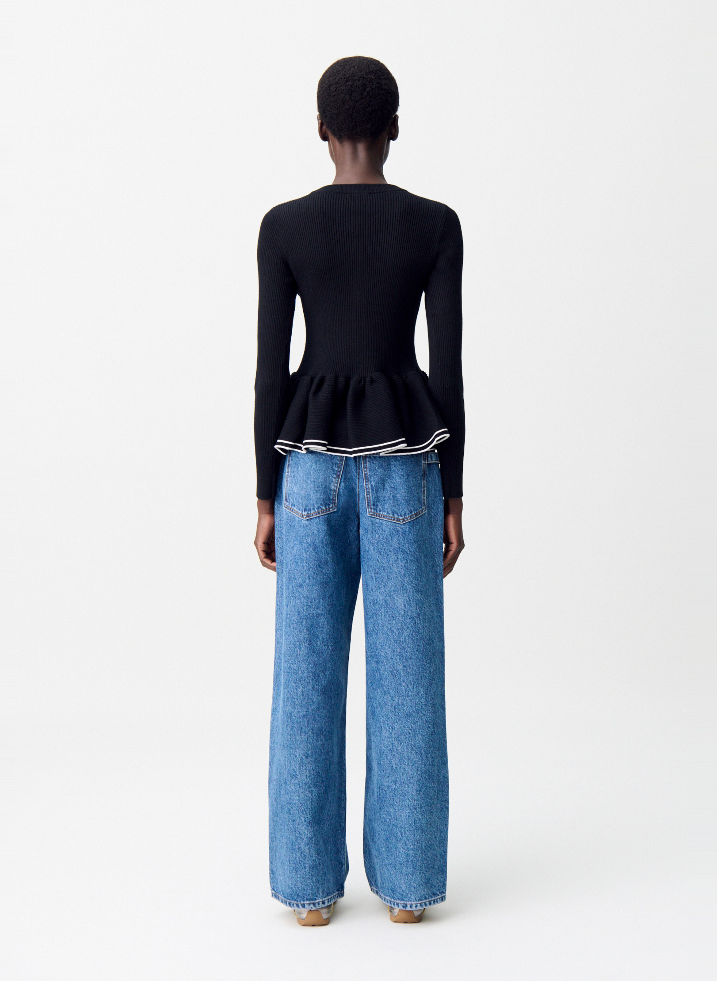 Cardigan côtelé moulant col rond CLAUDIE PIERLOT Noir