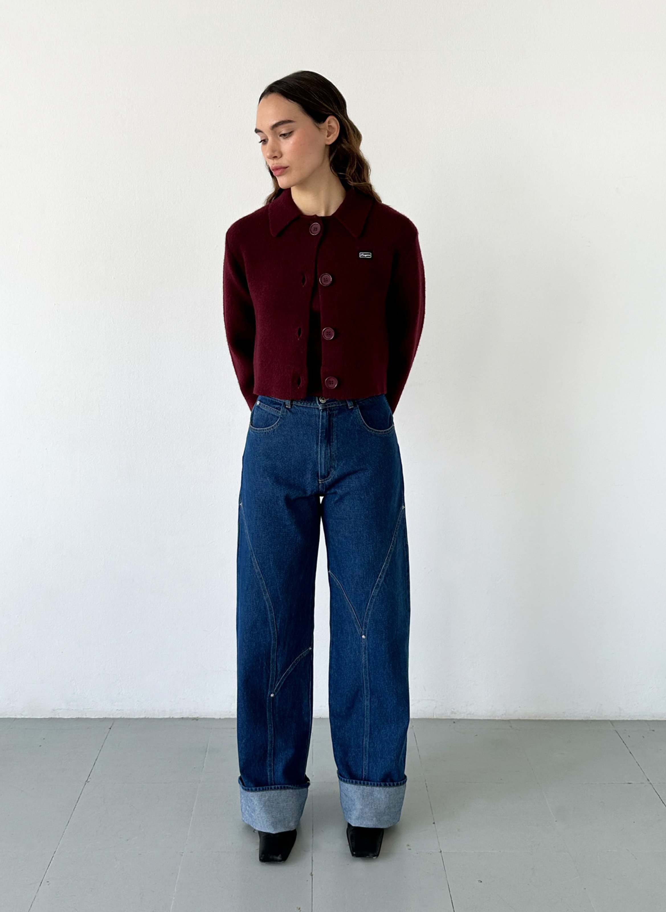 Jean large taille haute en coton LAAGAM Bleu