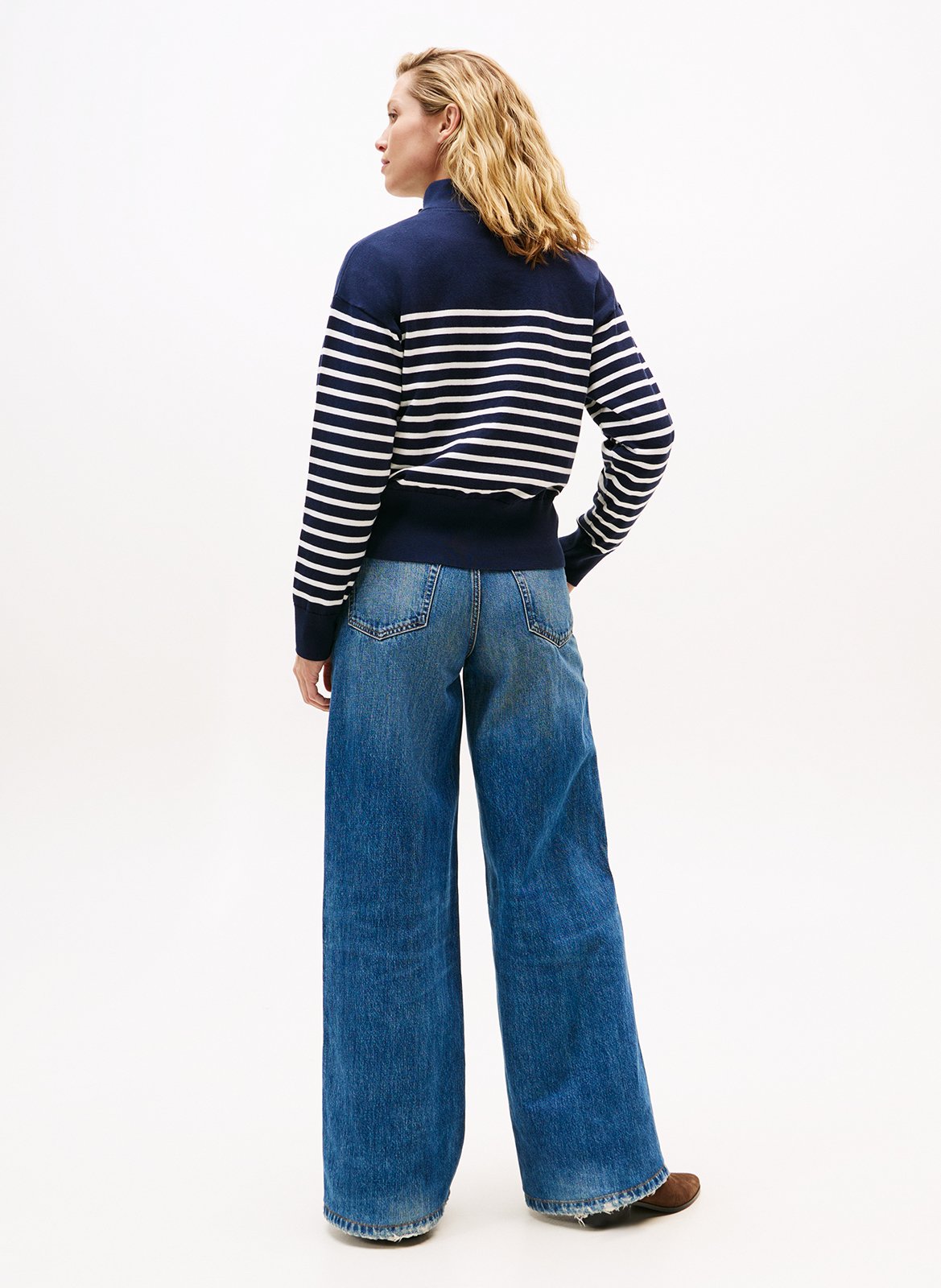 Pull col cheminée boutonné à rayures  TOMMY HILFIGER Bleu