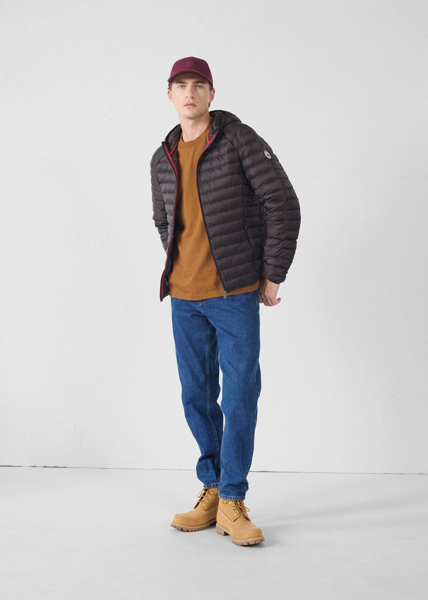 Black Nico Lightweight Hooded Puffer Jacket JOTT Brown