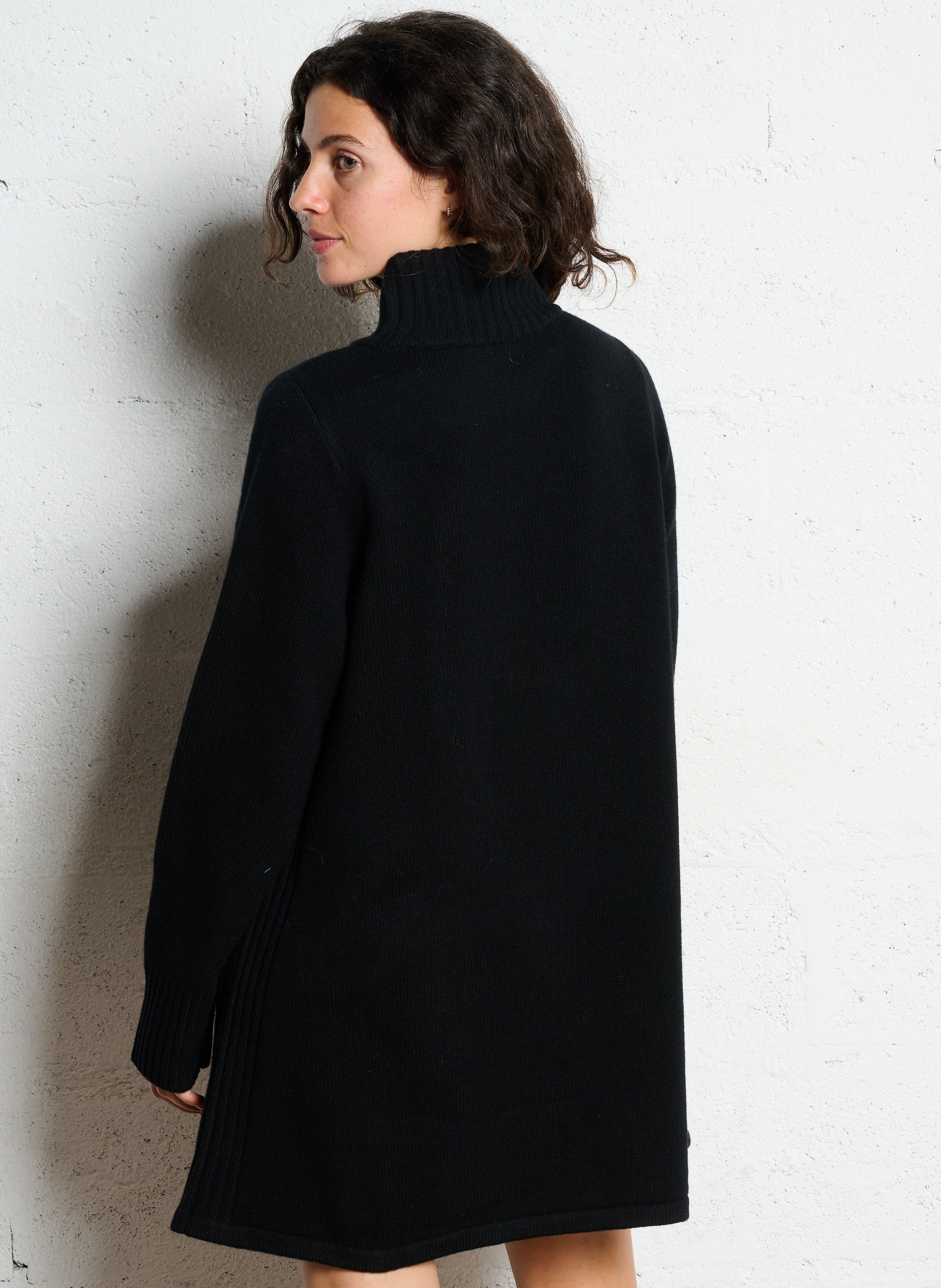 Short high-neck merino wool dress PETITE MENDIGOTE Black