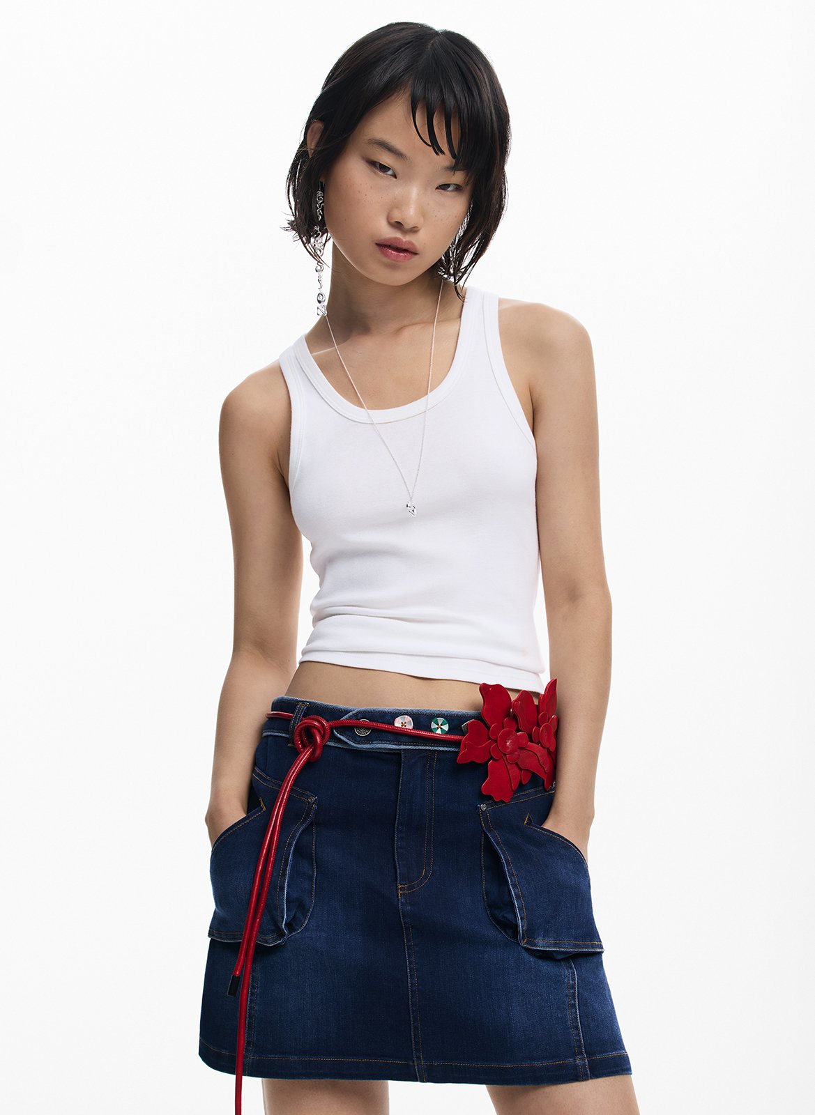 Mini denim skirt with layered pockets DESIGUAL Blue