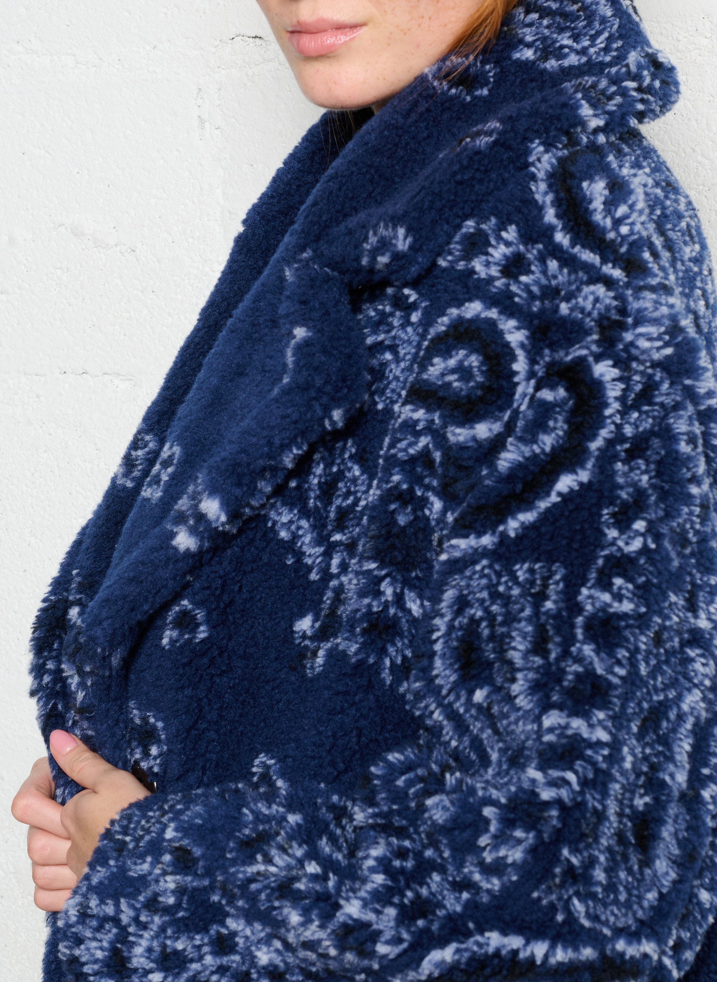 Jas met patroon en kraag in sjaalstijl BERENICE Blauw