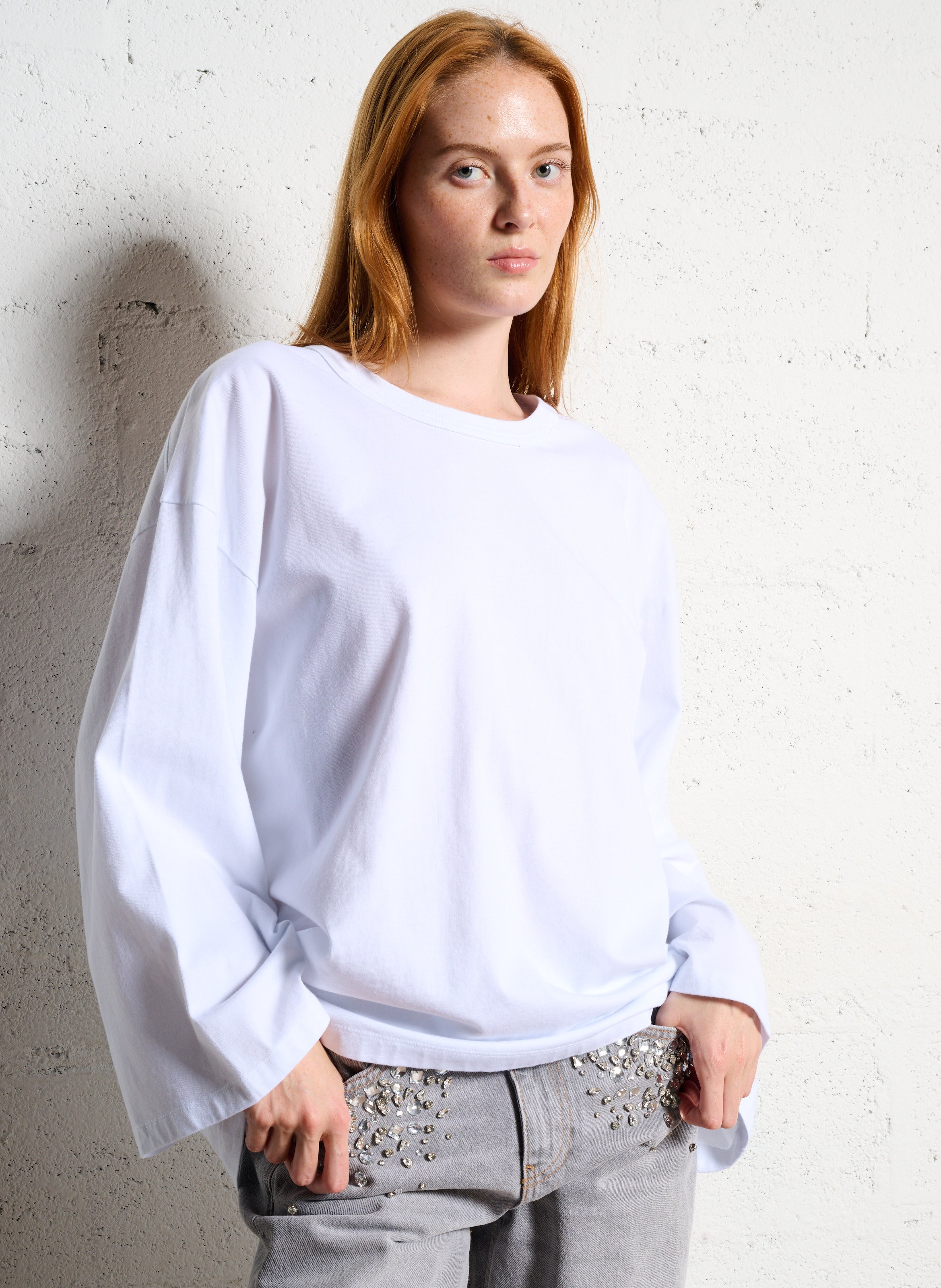 Tee-shirt ample manches longues AMERICAN VINTAGE Blanc