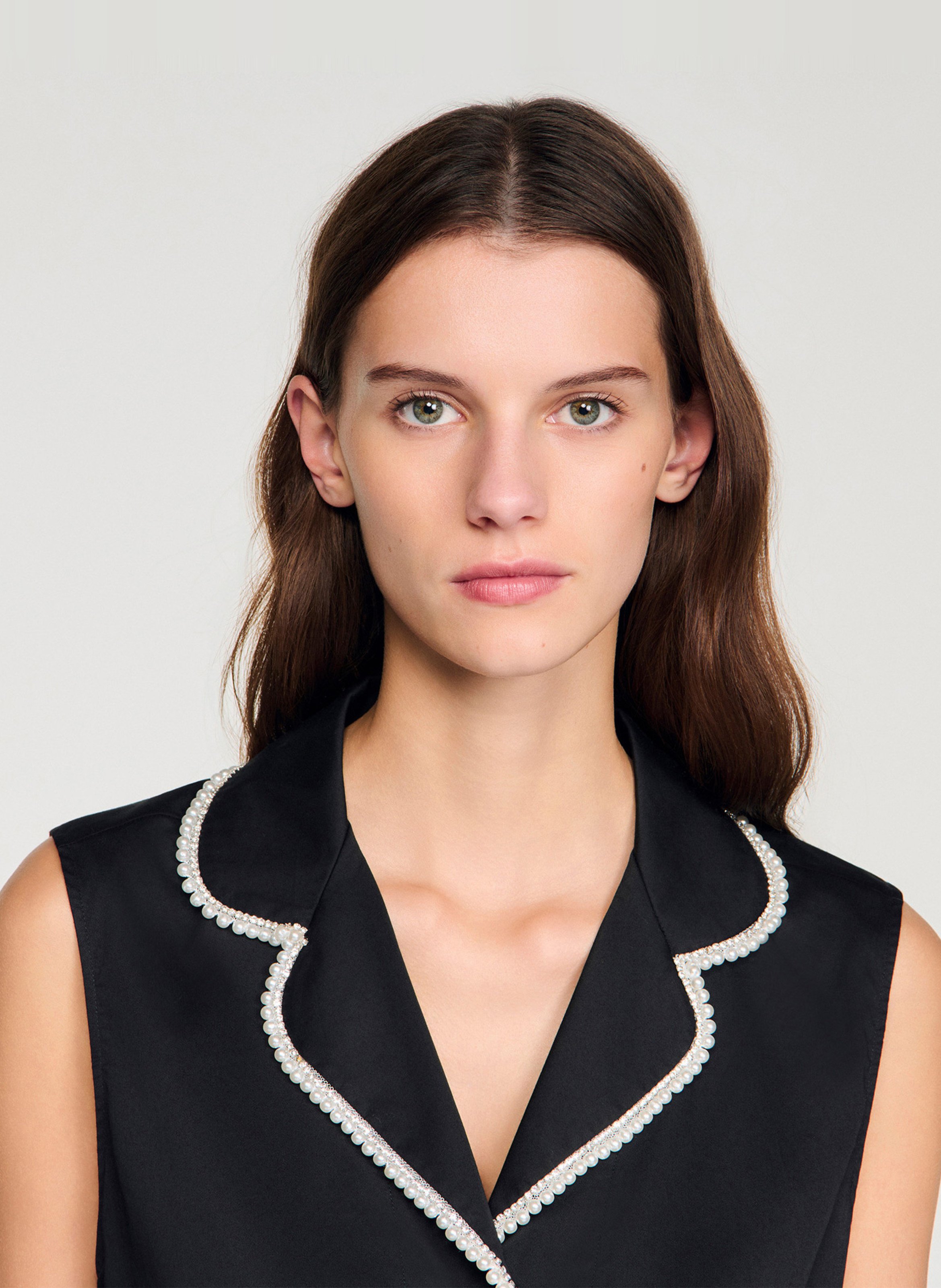 Top droit col tailleur en coton SANDRO Noir