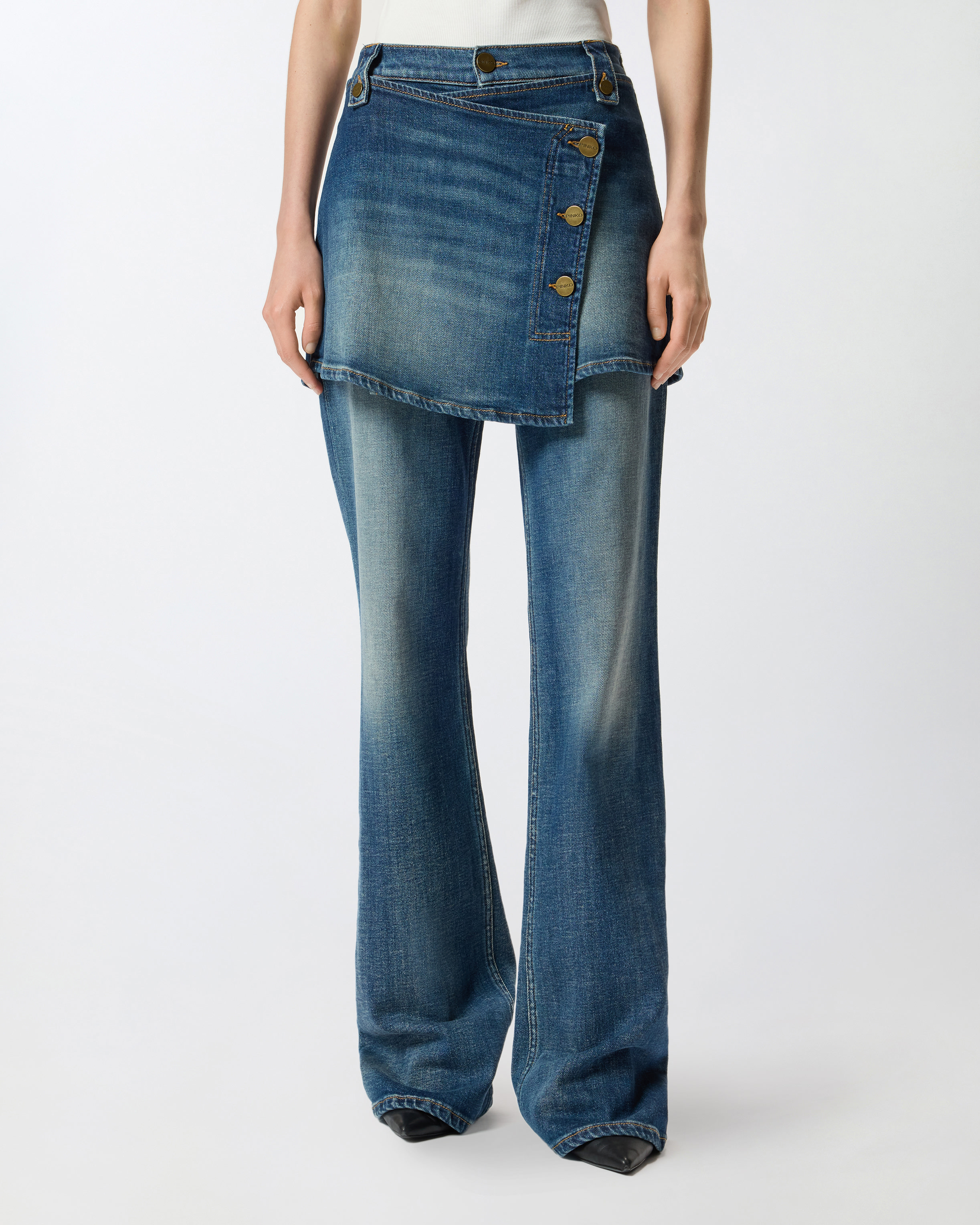 Flared jeans with removable mini skirt PINKO Blue