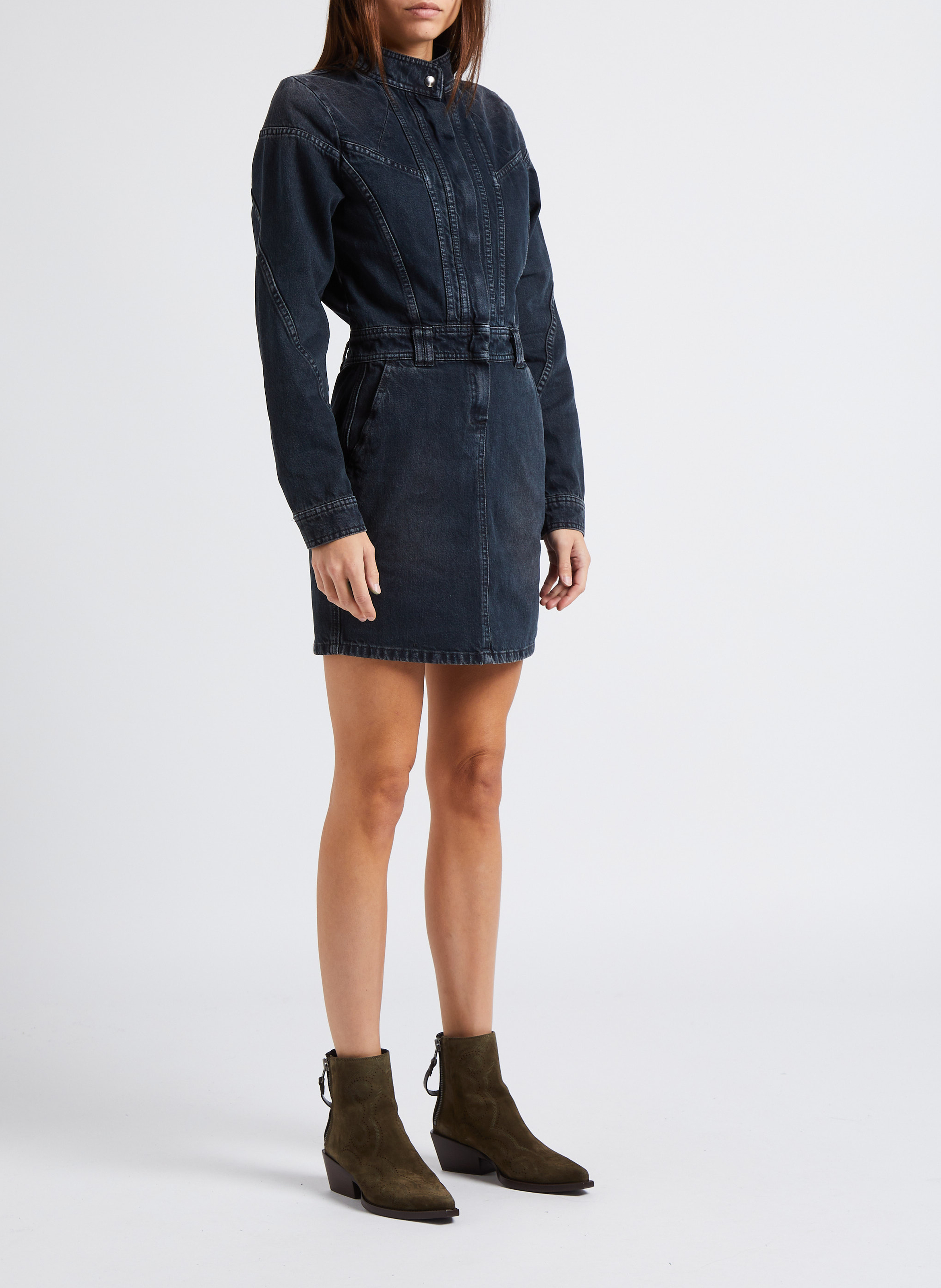 Korte jurk met opstaande kraag in denim IRO Zwart