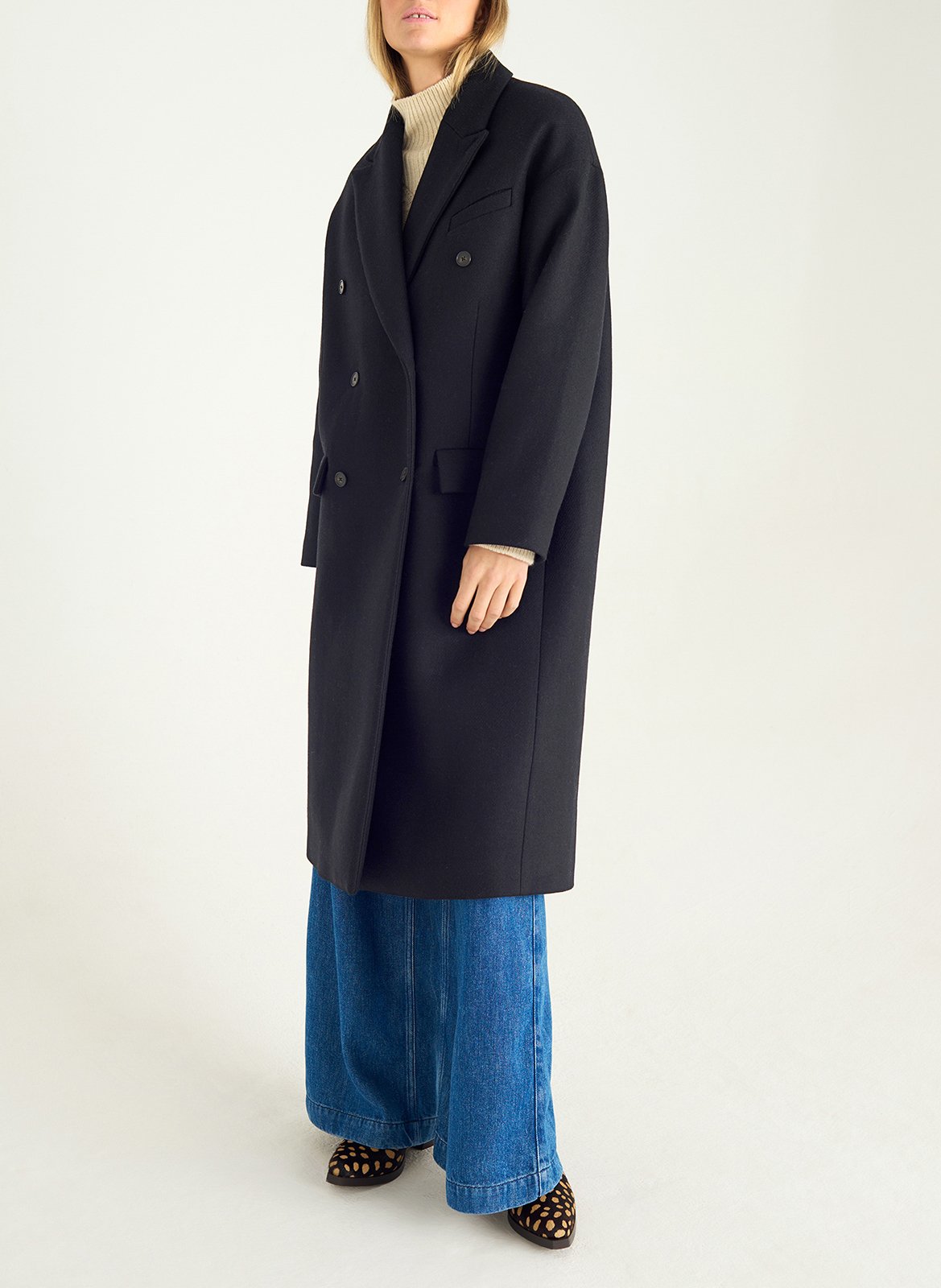 Manteau col tailleur en laine mélangée ACOTE Noir