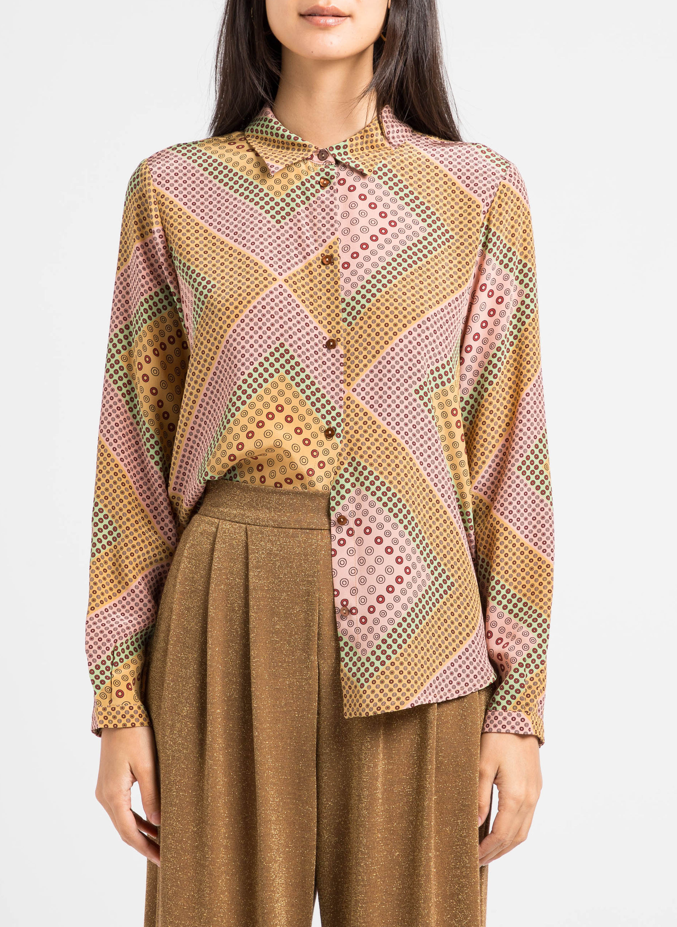 Bedruckte Seidenbluse mit klassischem Kragen MOMONI Beige