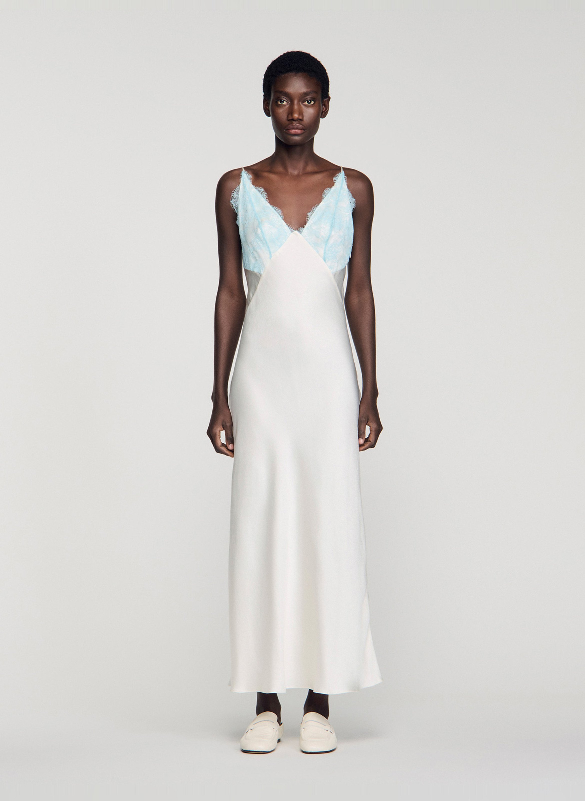 Long V-neck dress SANDRO Beige