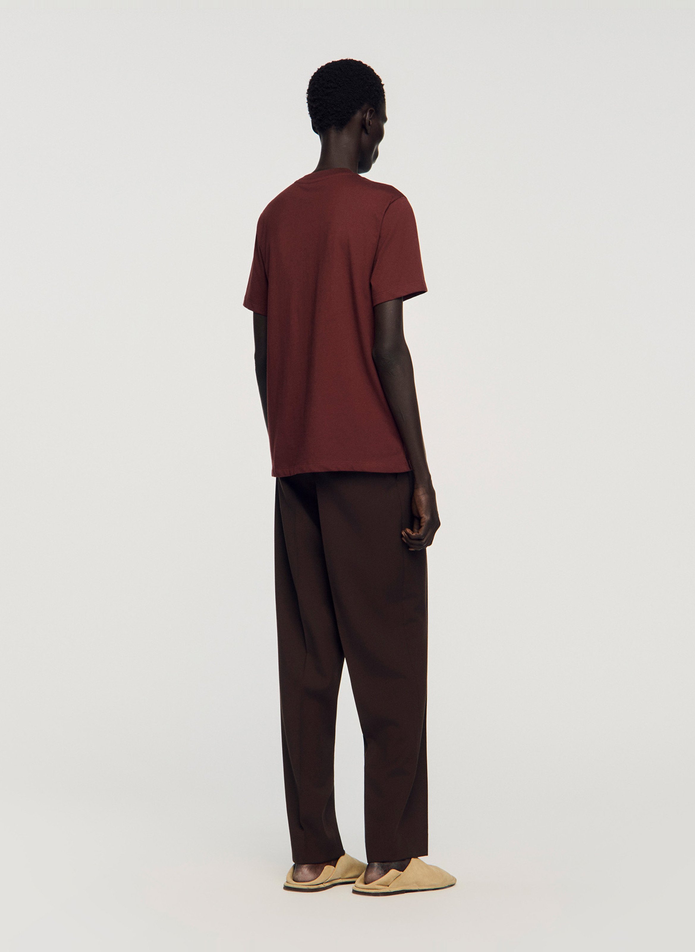 Tee-shirt droit col rond en coton SANDRO Marron