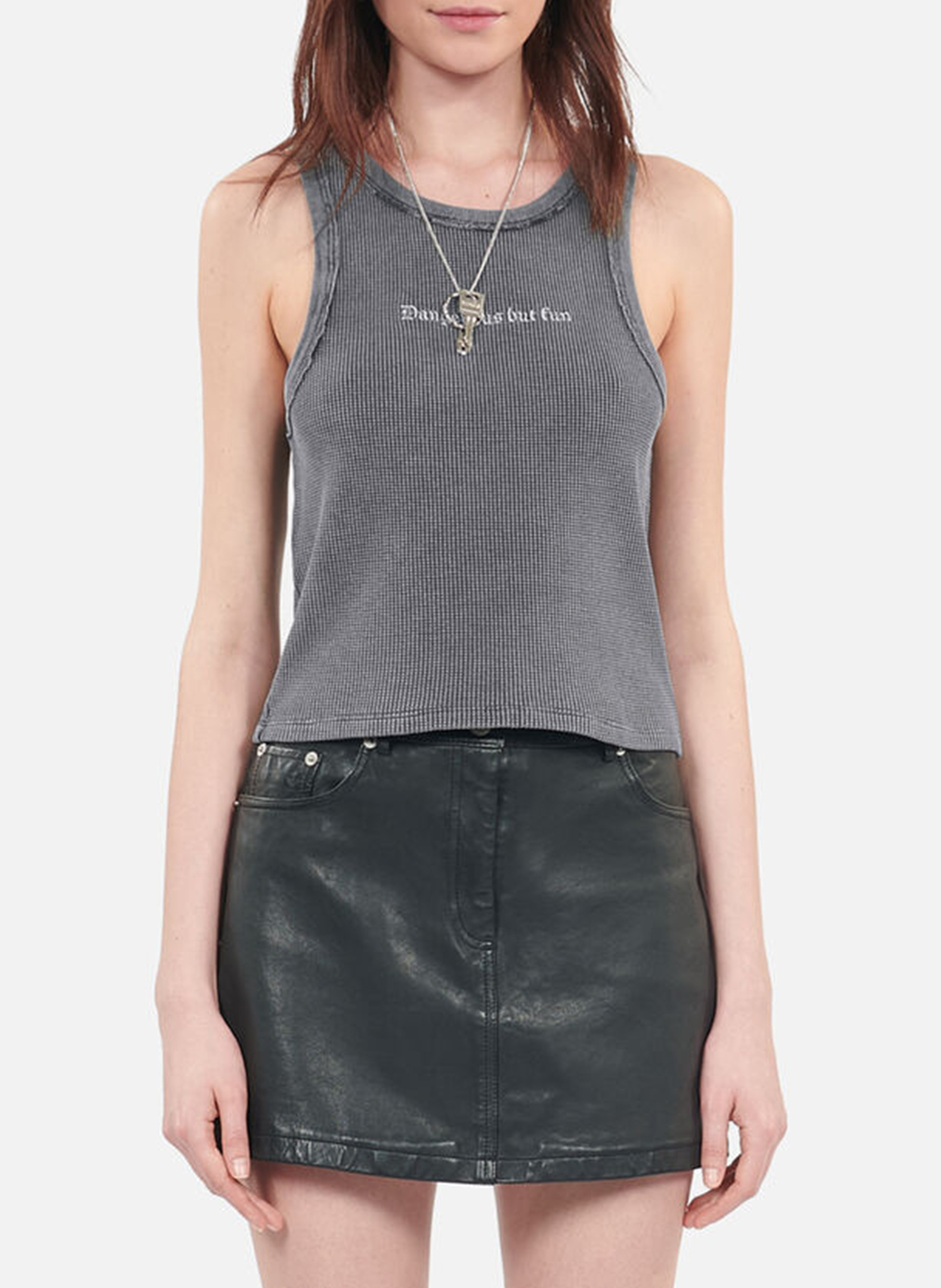 Aansluitende tanktop met ronde hals en zeefdruk van katoen THE KOOPLES Zwart