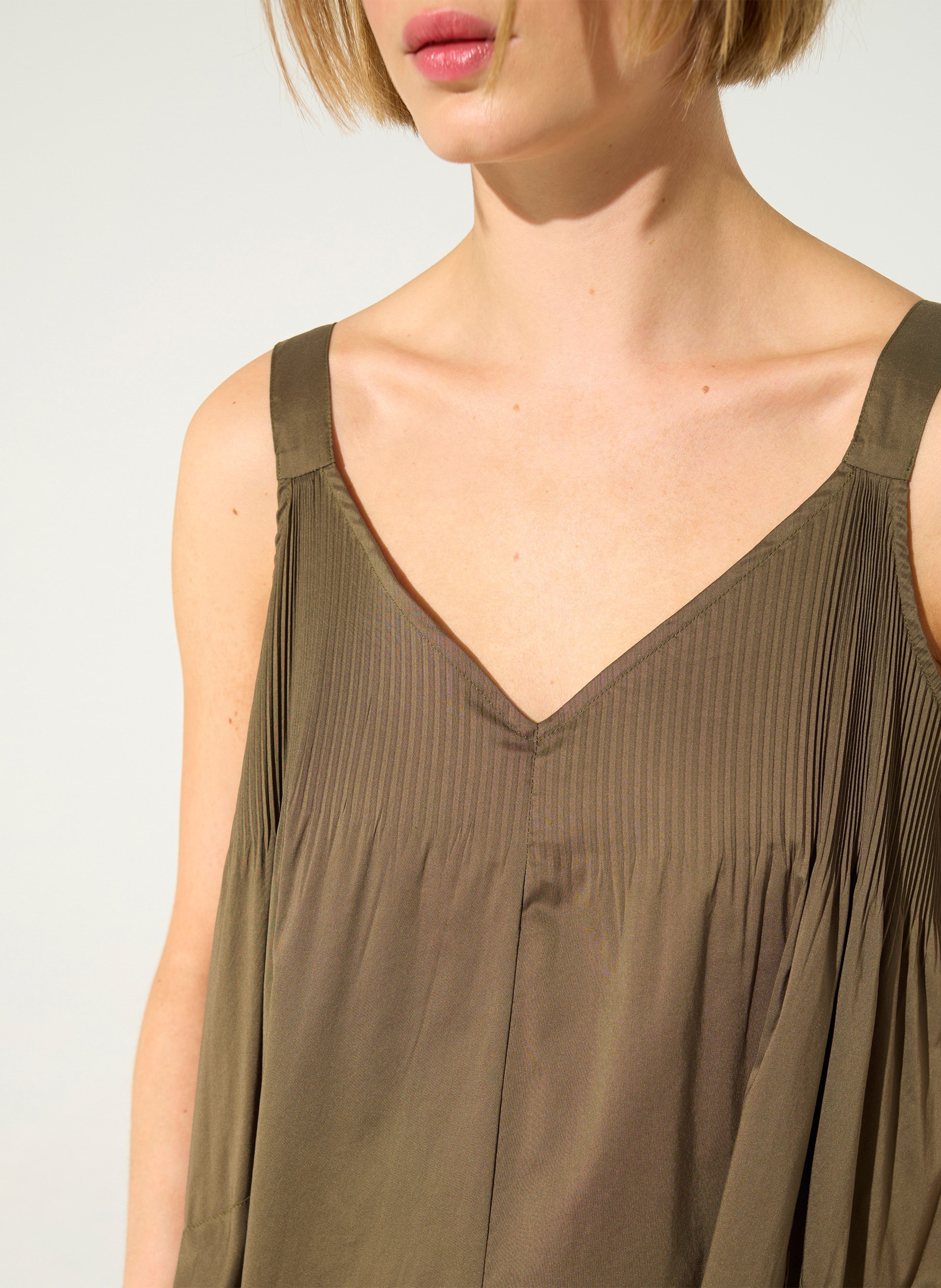 Long cotton-blend V-neck dress COTELAC Brown