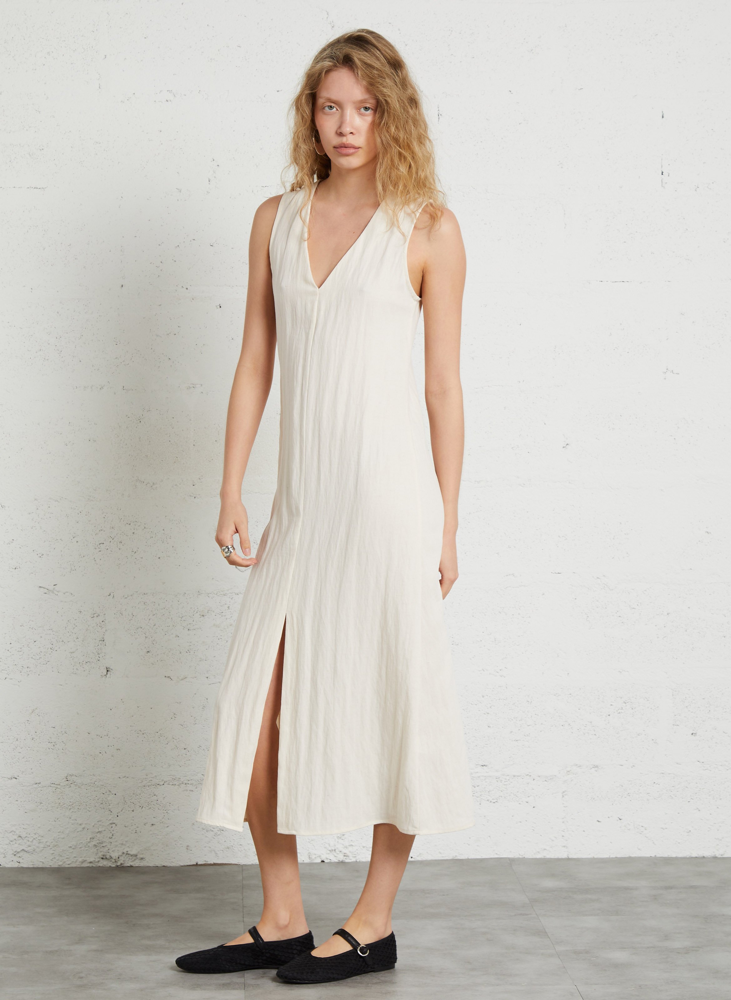 Robe midi col V LA PETITE ETOILE Blanc