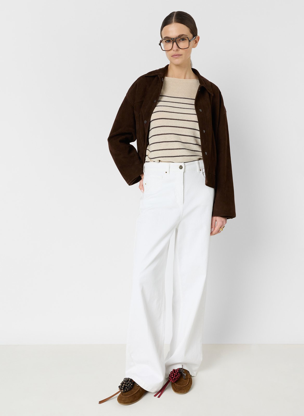 Pull droit col bateau en lin mélangé rayé GERARD DAREL Marron