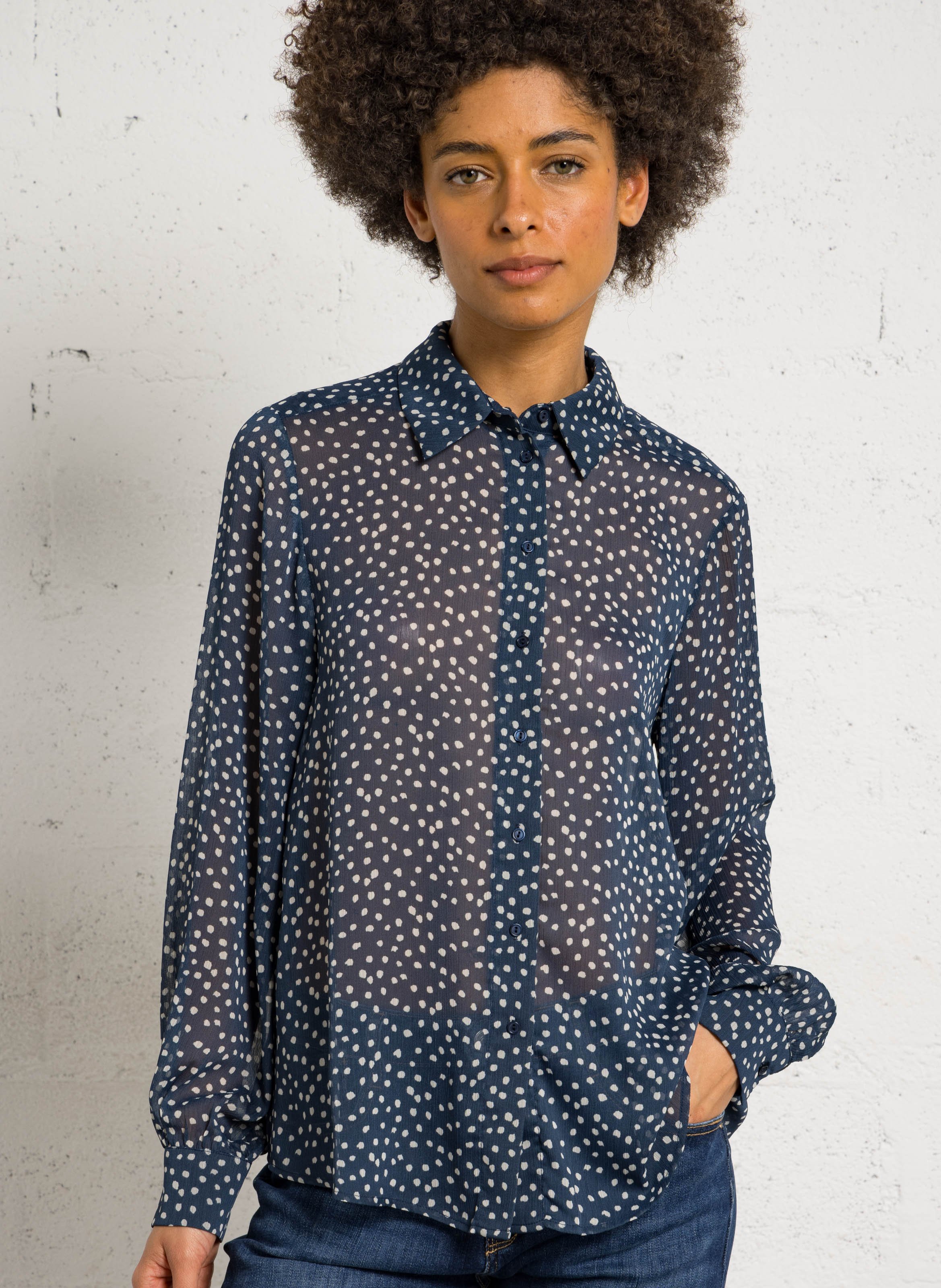 Chemise droite col classique en voile imprimé SUD EXPRESS Bleu