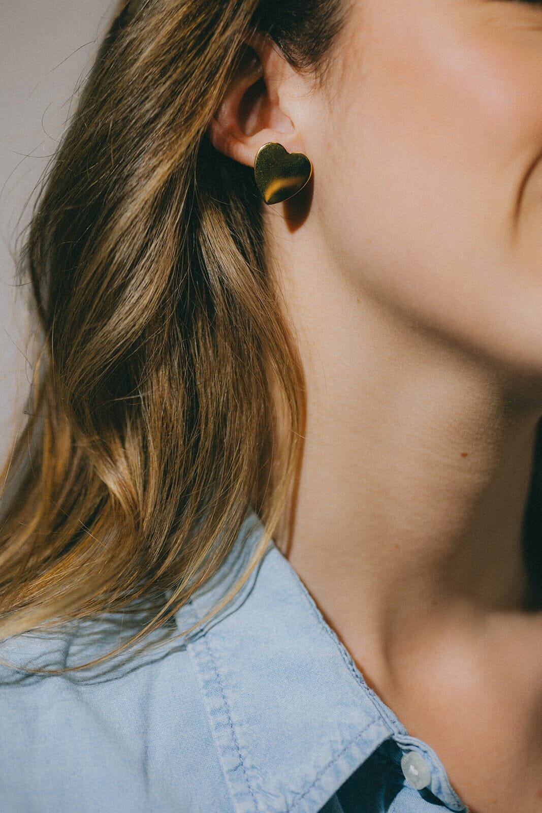 Heart-shaped silver-plated stud earrings Golden