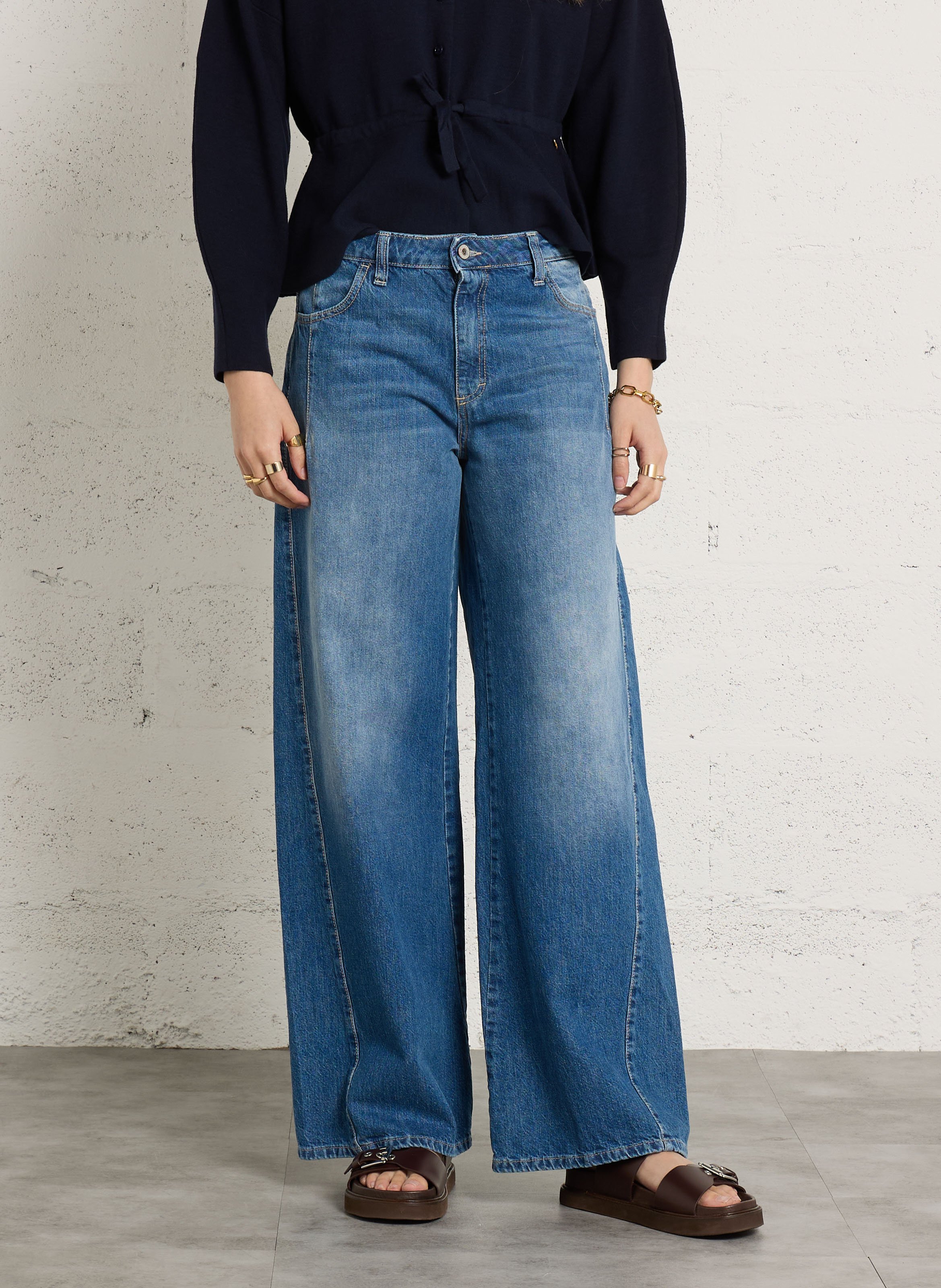 High-rise wide-leg cotton jeans PLEASE Blue