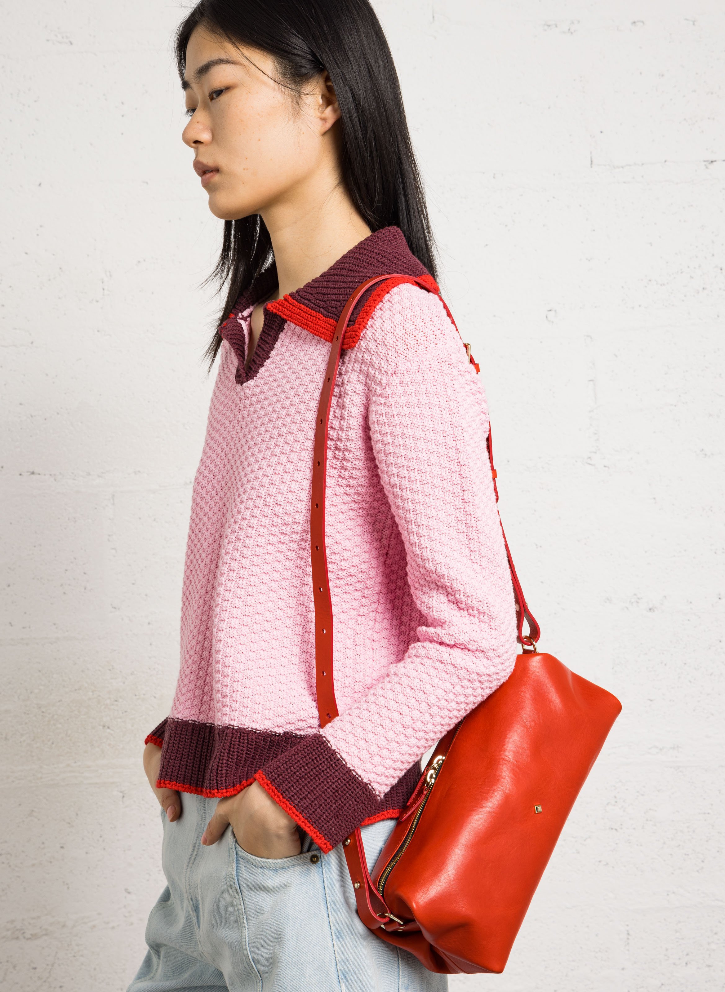 Sac porté épaule en cuir HERBERT FRERE SOEUR Rouge