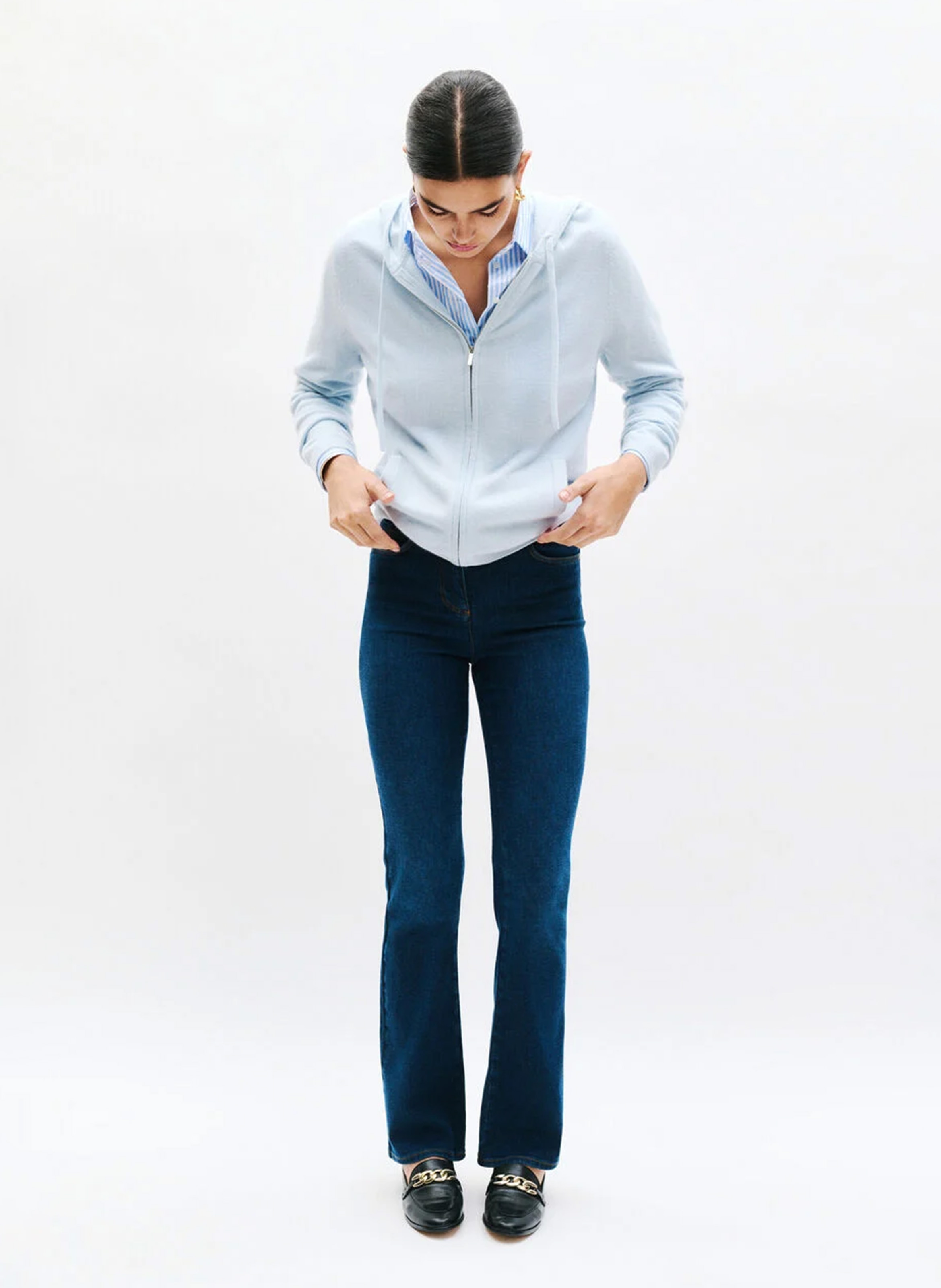 Gerader Woll- und Kaschmir-Strickmantel mit Kapuze CAROLL Blau