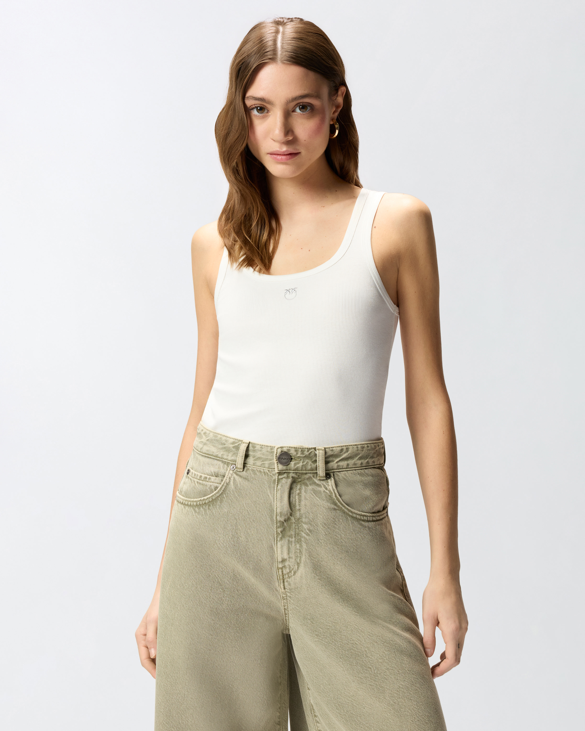 Tank top with golden love birds appliqué PINKO