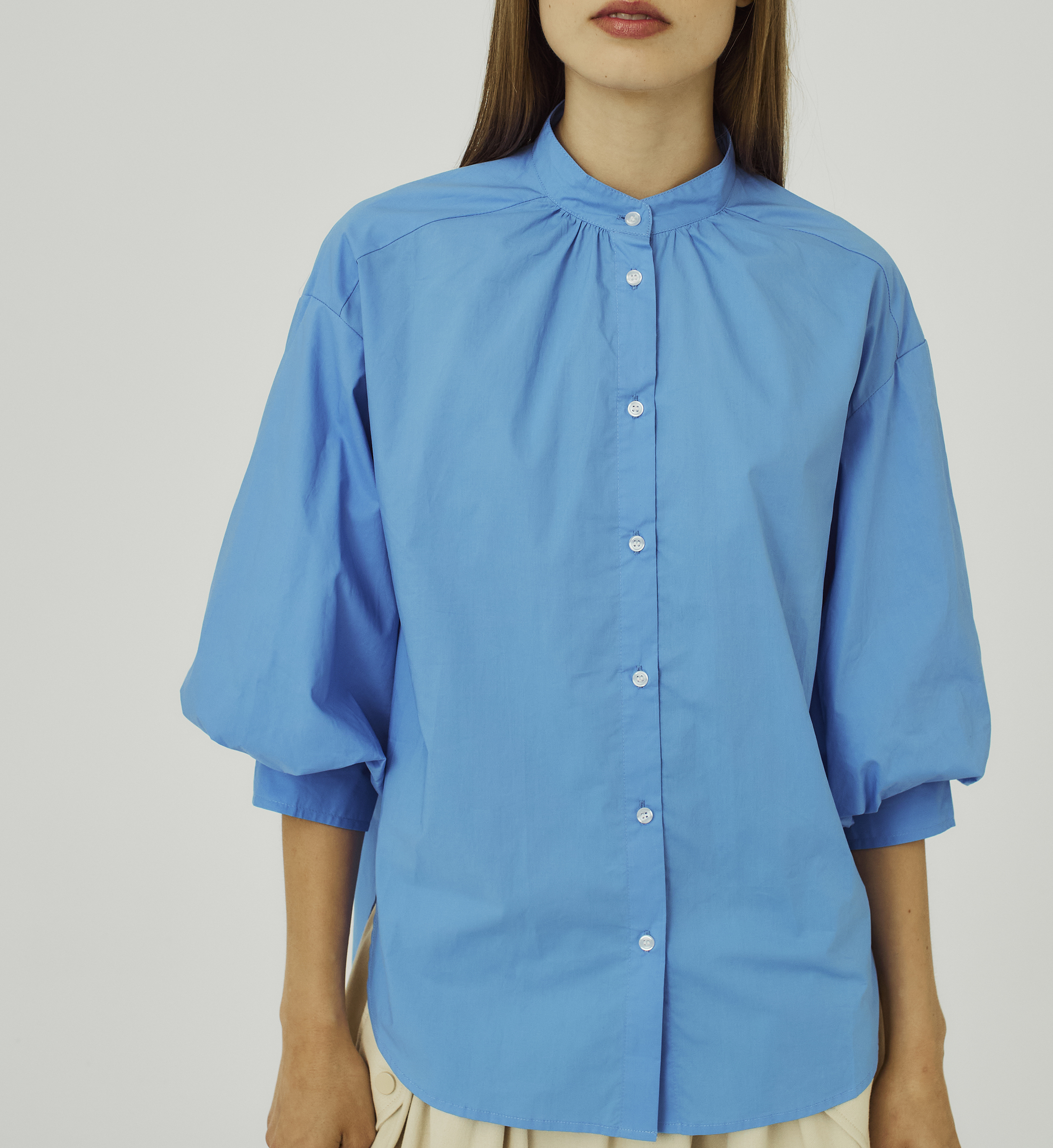 Cotton balloon sleeve blouse NORR Blue