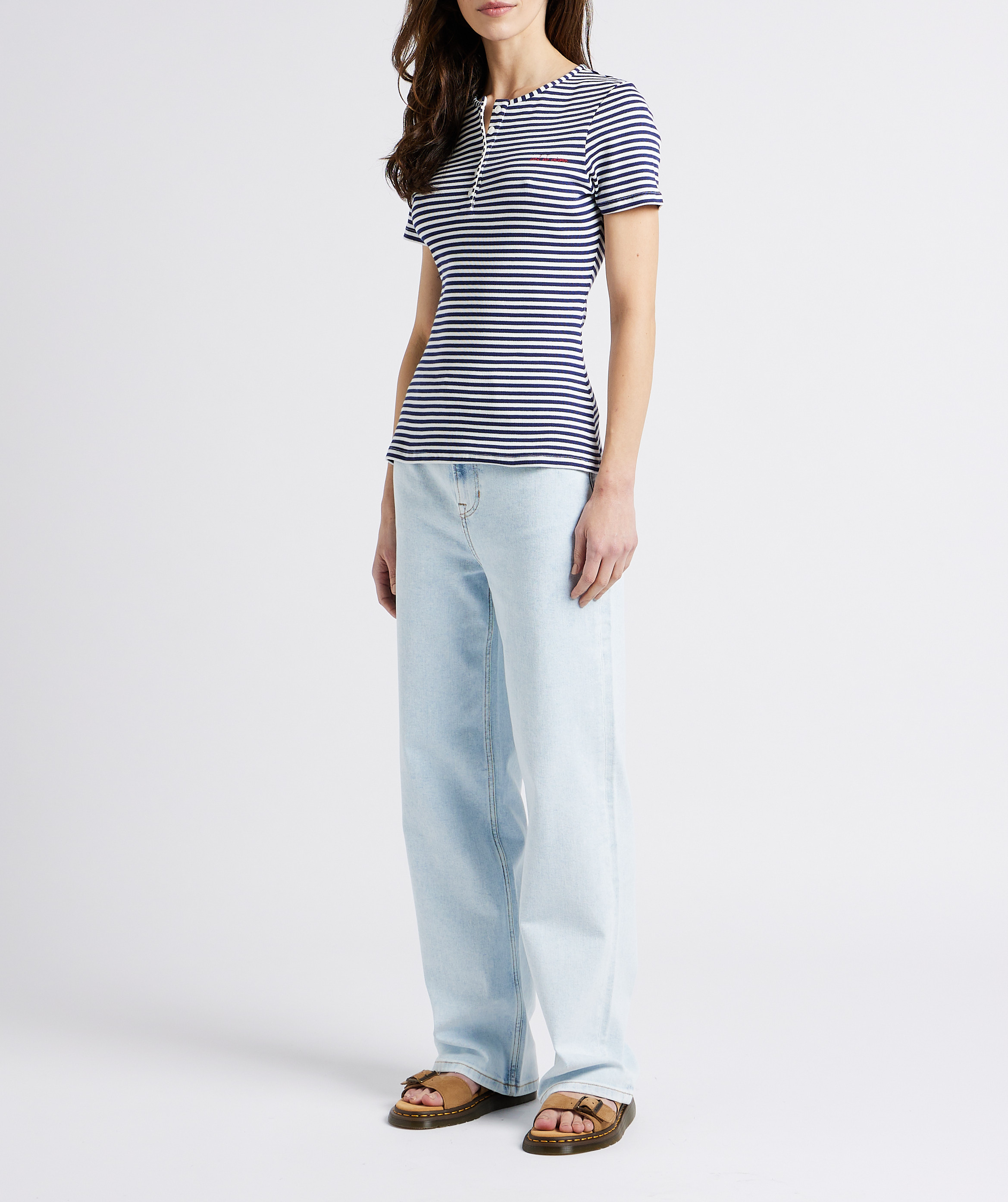 Top col tunisien en coton bio à rayures MAISON LABICHE Bleu