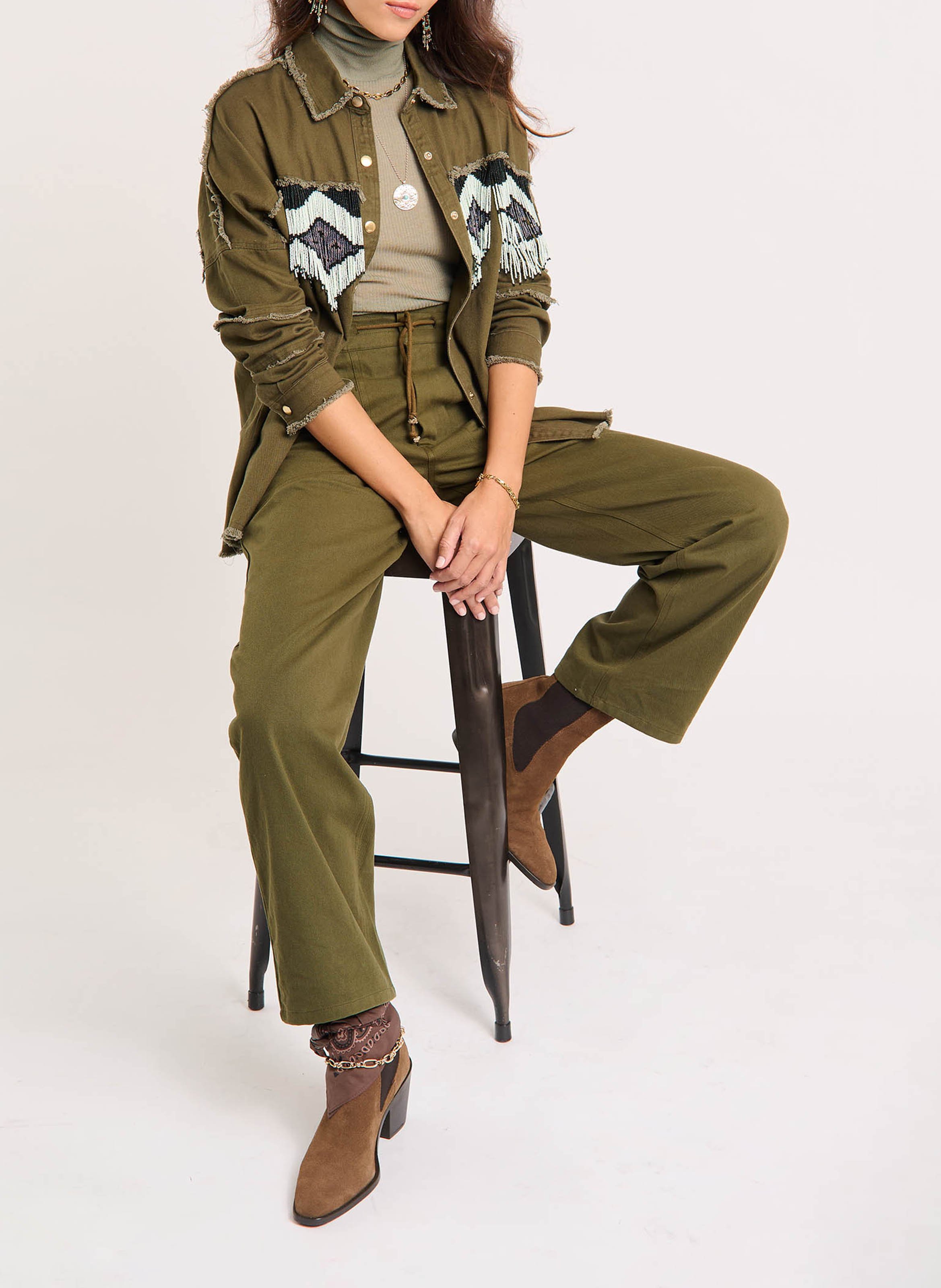 Pantalon large en coton WILD Kaki